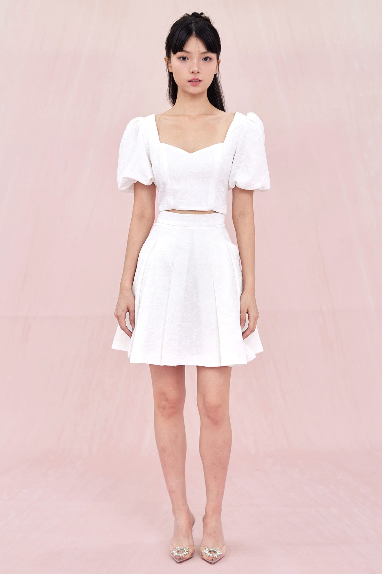 Geeta White Jacquard Skirt