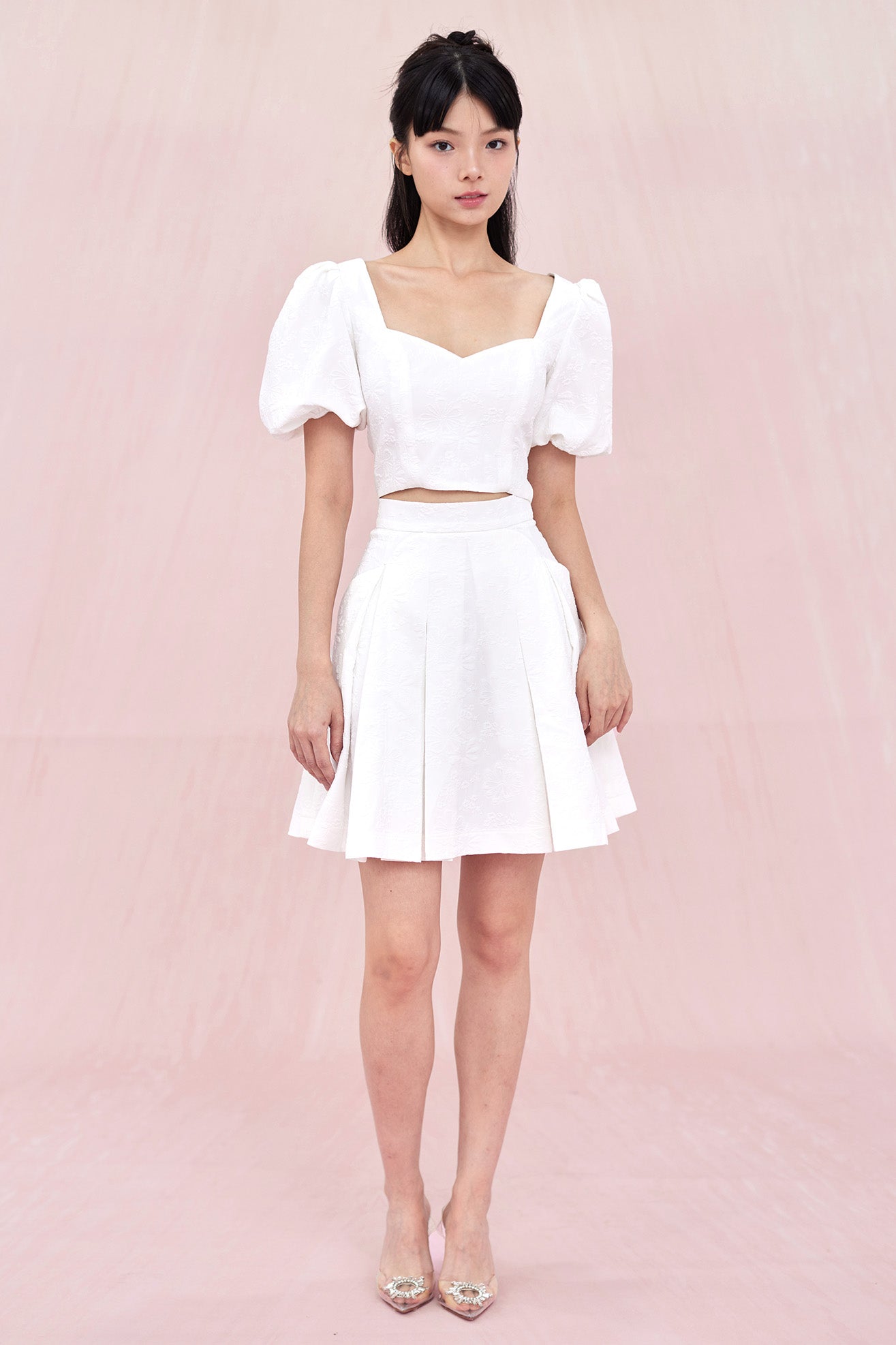 Geeta White Jacquard Skirt