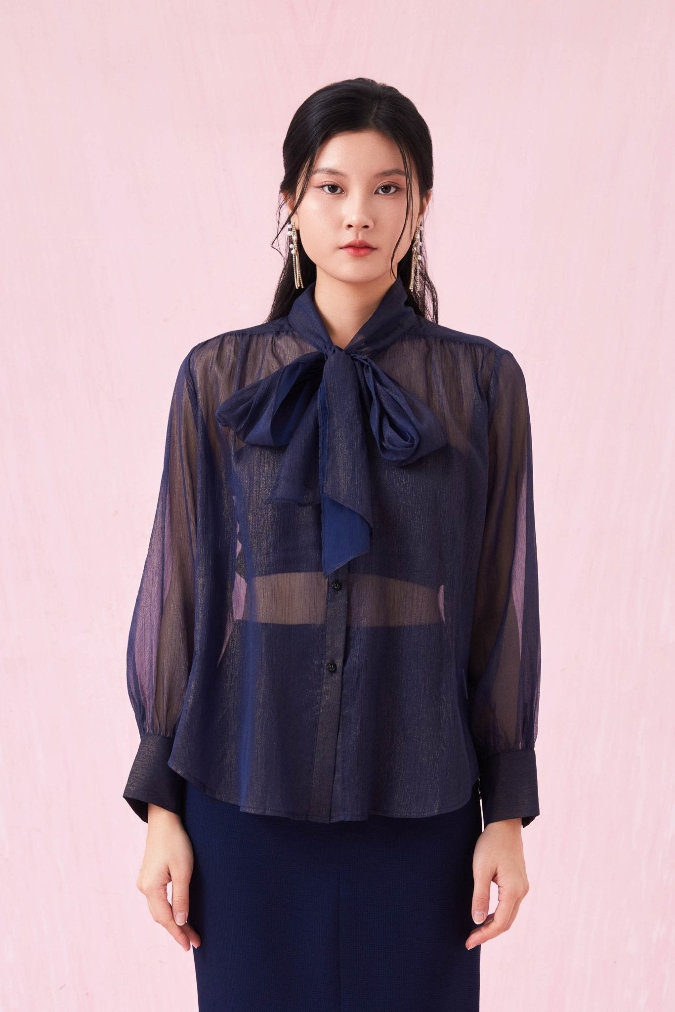 Caliste Navy Long Sleeve Top - Nimisski