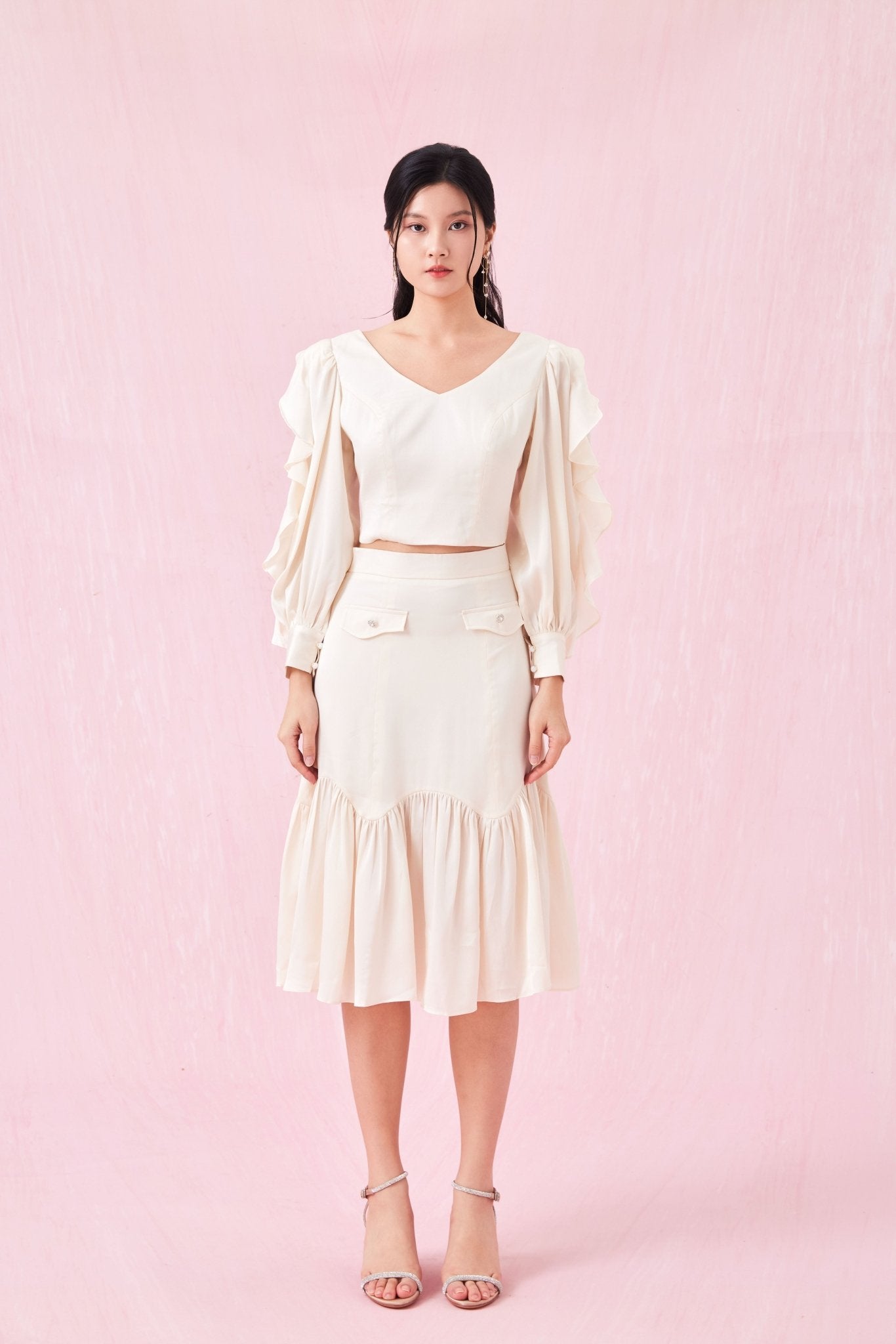 Catiana Beige Glitter Ruffle Skirt - Nimisski