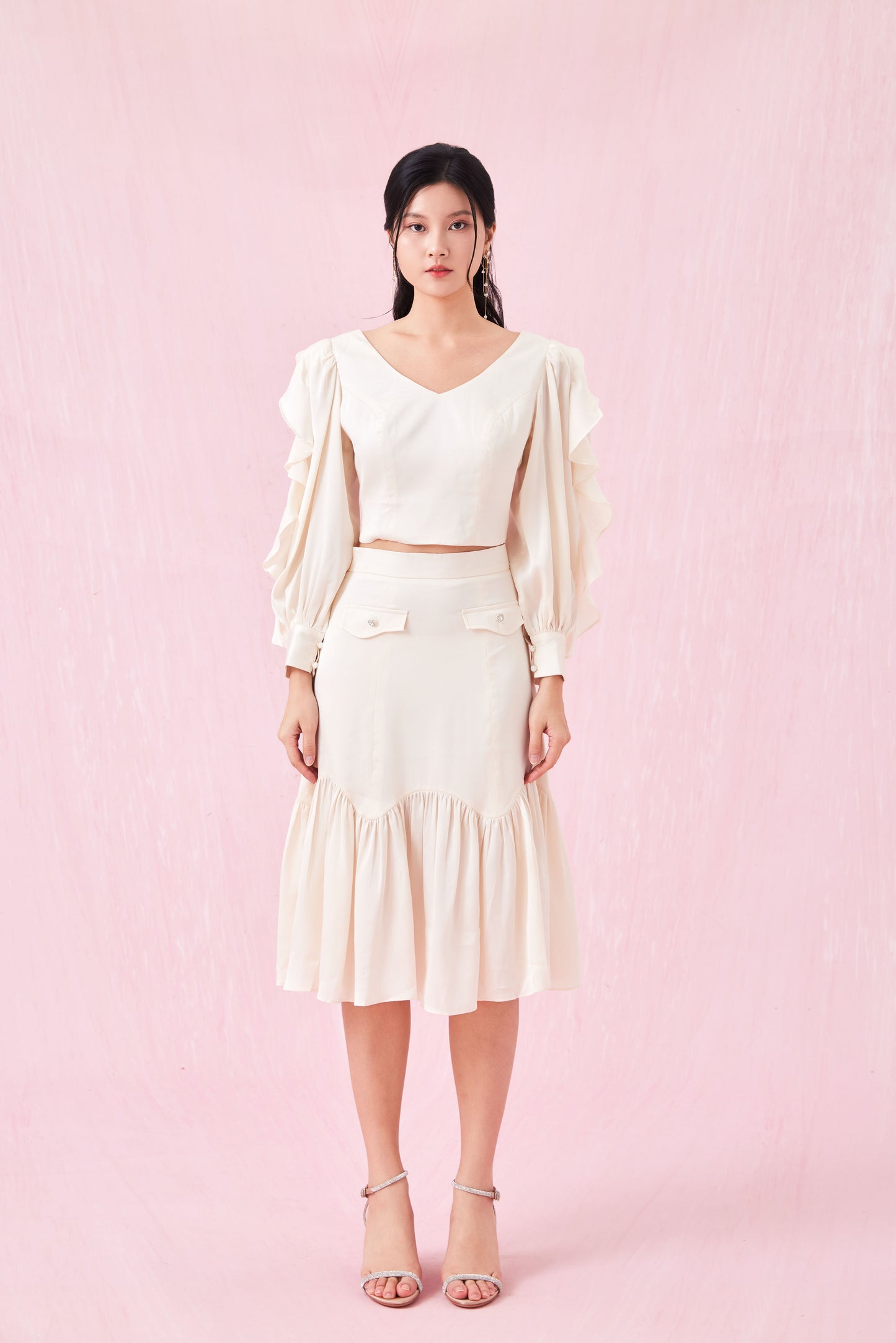 Catiana Beige Glitter Ruffle Skirt