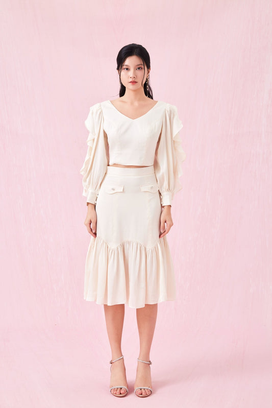 Catiana Beige Glitter Ruffle Skirt - Nimisski