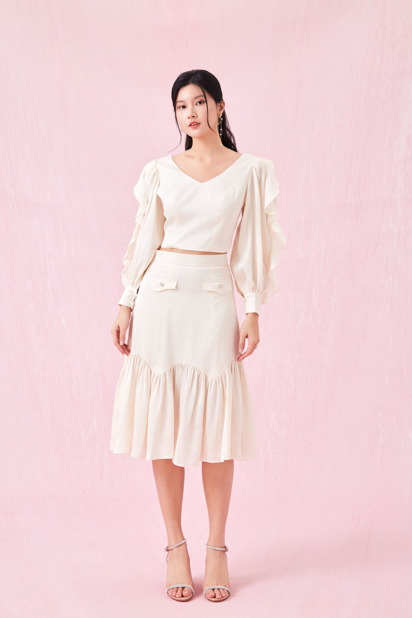 Catiana Beige Glitter Ruffle Skirt