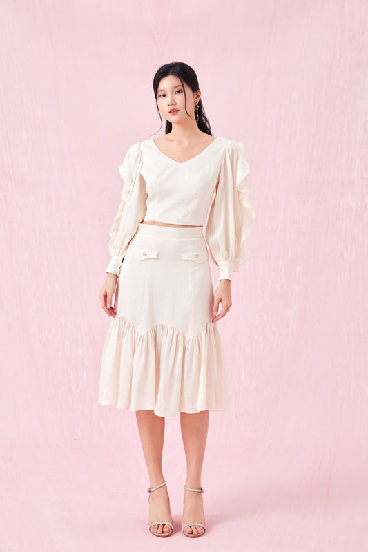 Catiana Beige Glitter Ruffle Skirt