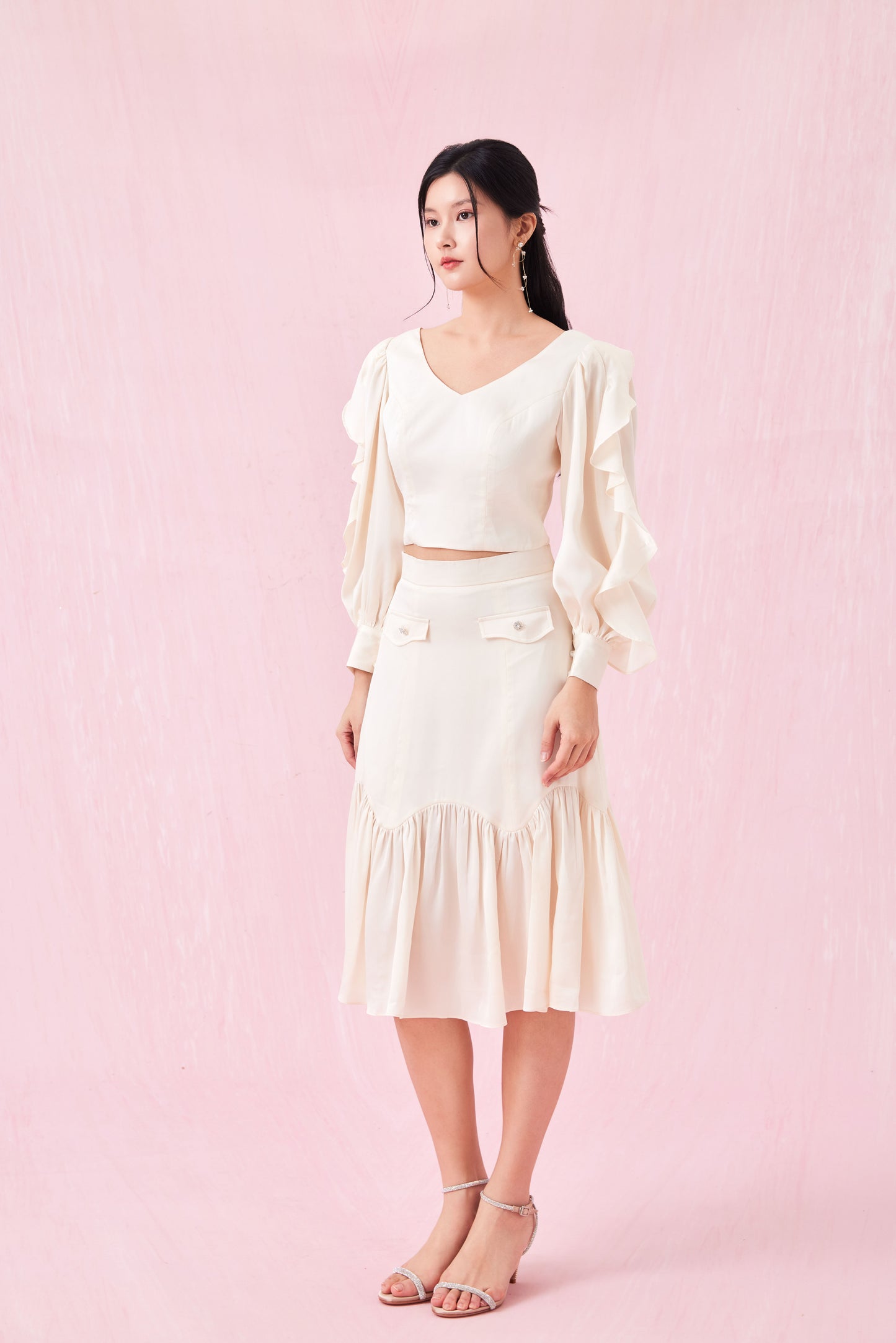 Catiana Beige Glitter Ruffle Skirt