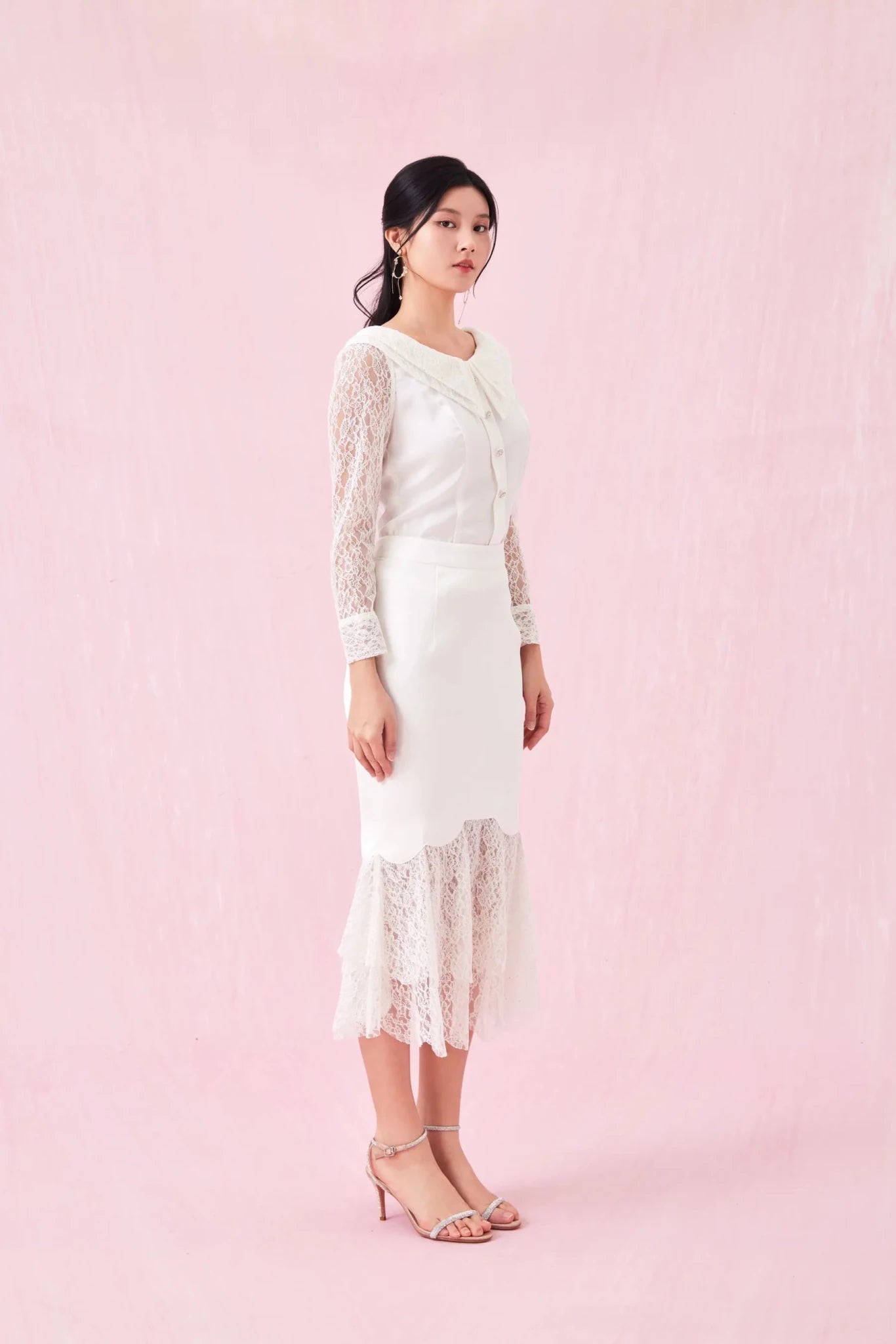 Arjane White Lace Mermaid Skirt - Nimisski
