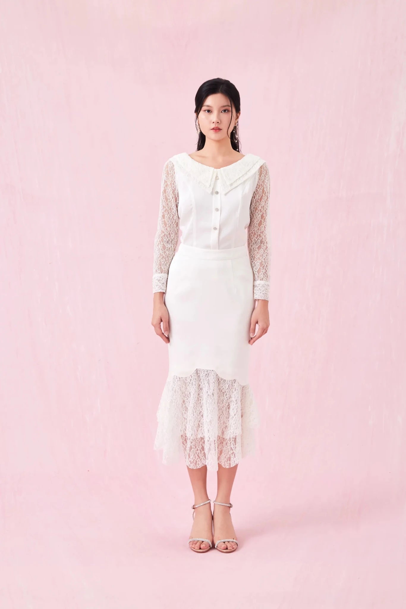 Arjane White Lace Mermaid Skirt - Nimisski