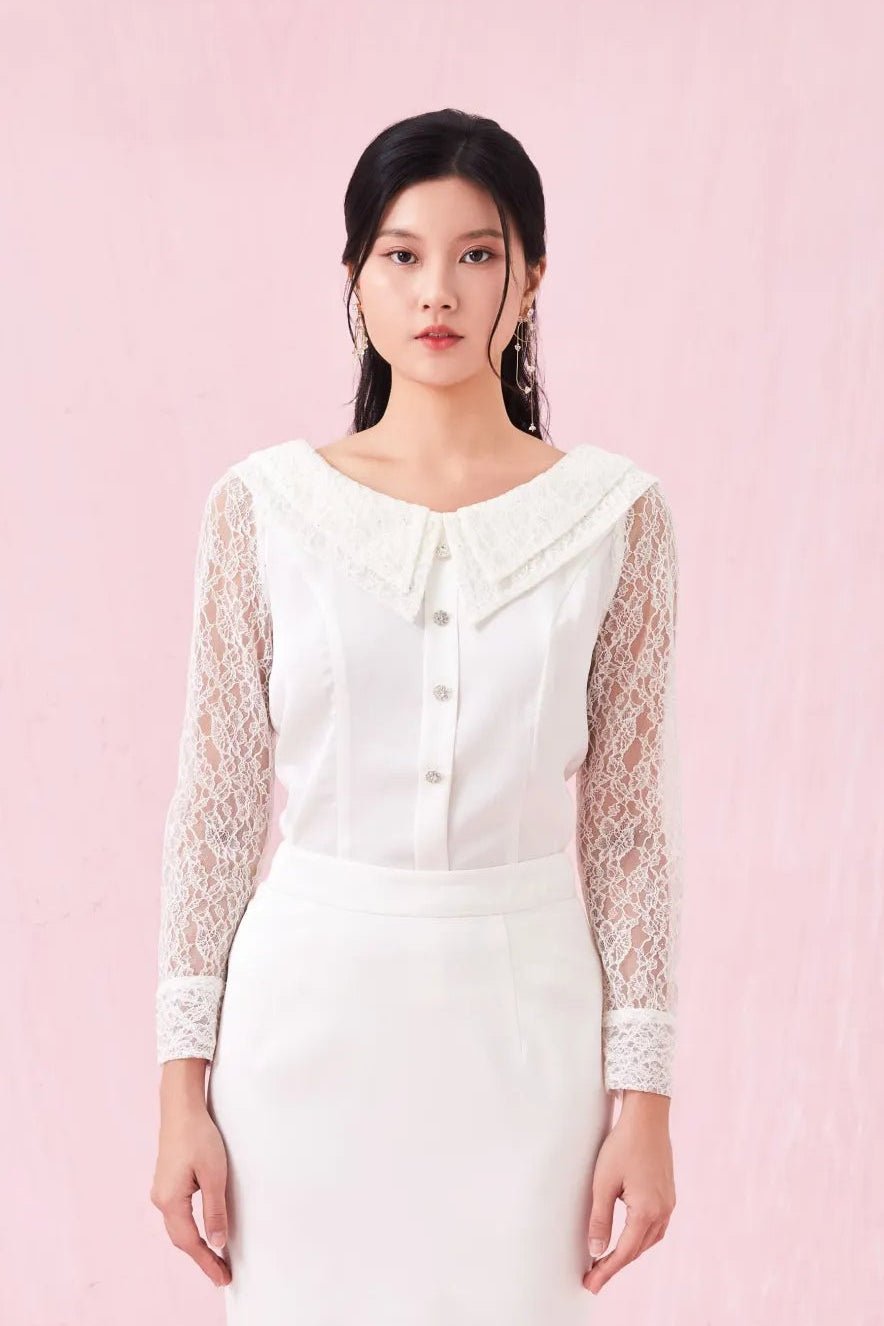 Arjane White Lace Collar Top - Nimisski