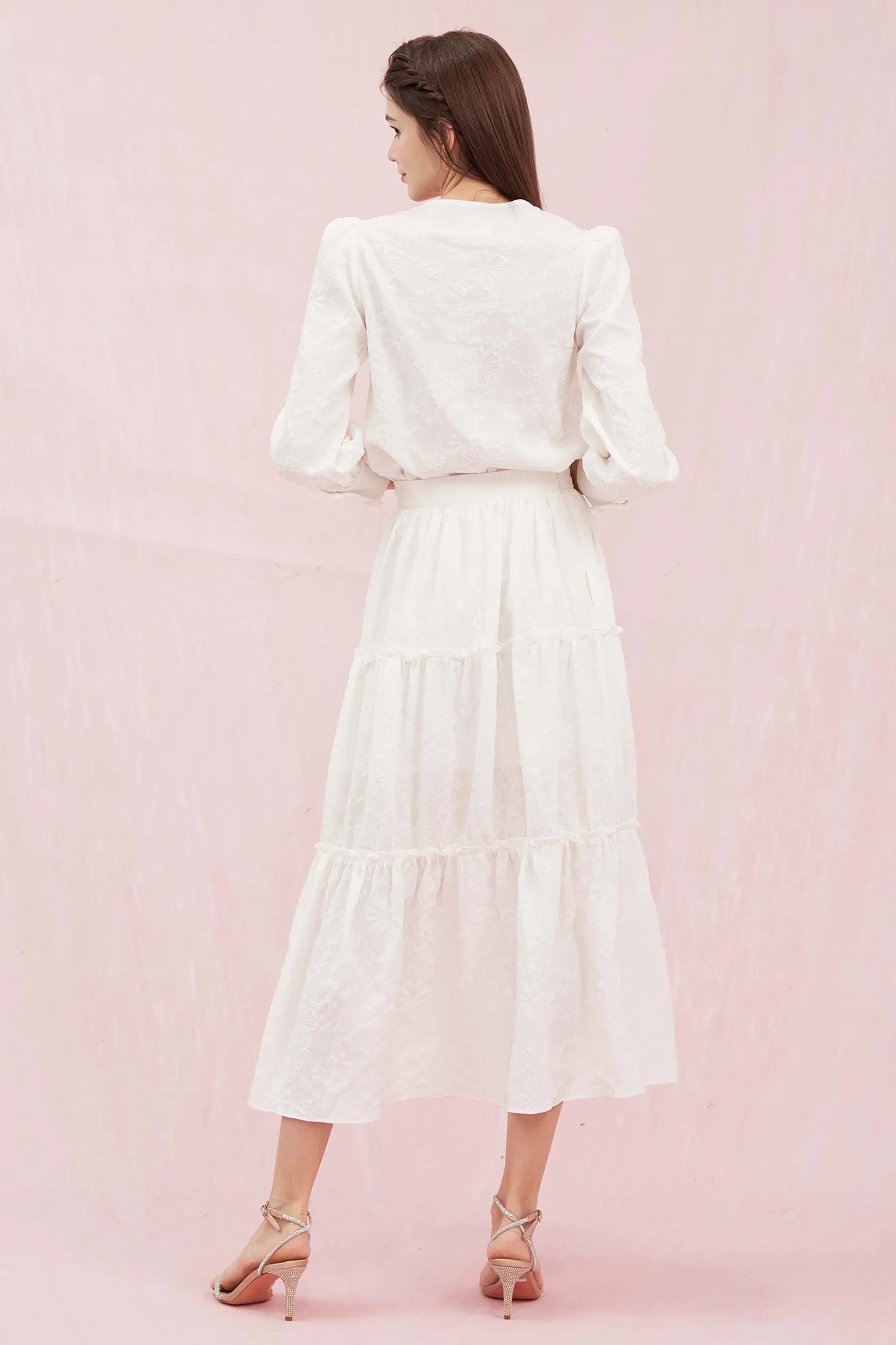 Gratia White Flower Soft Jacquard Skirt - Nimisski