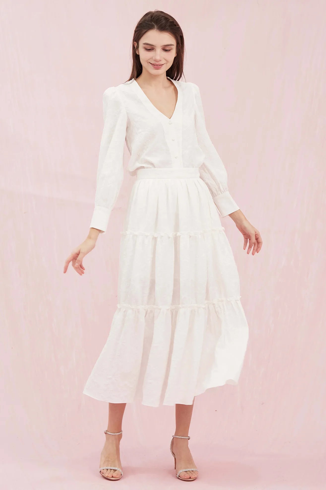 Gratia White Flower Soft Jacquard Skirt - Nimisski