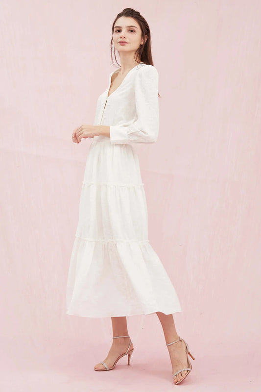 Gratia White Flower Soft Jacquard Skirt