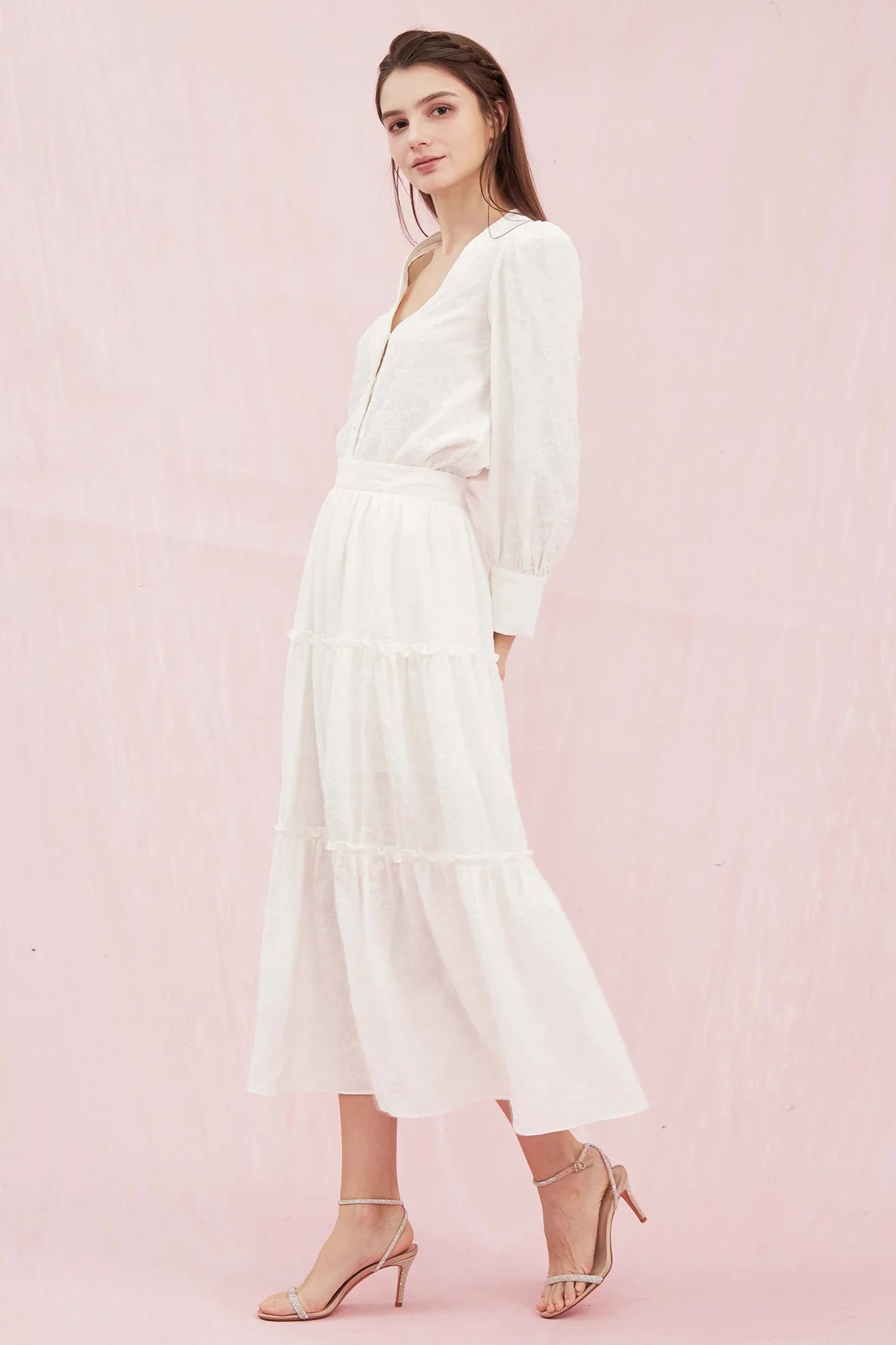 Gratia White Flower Soft Jacquard Skirt - Nimisski