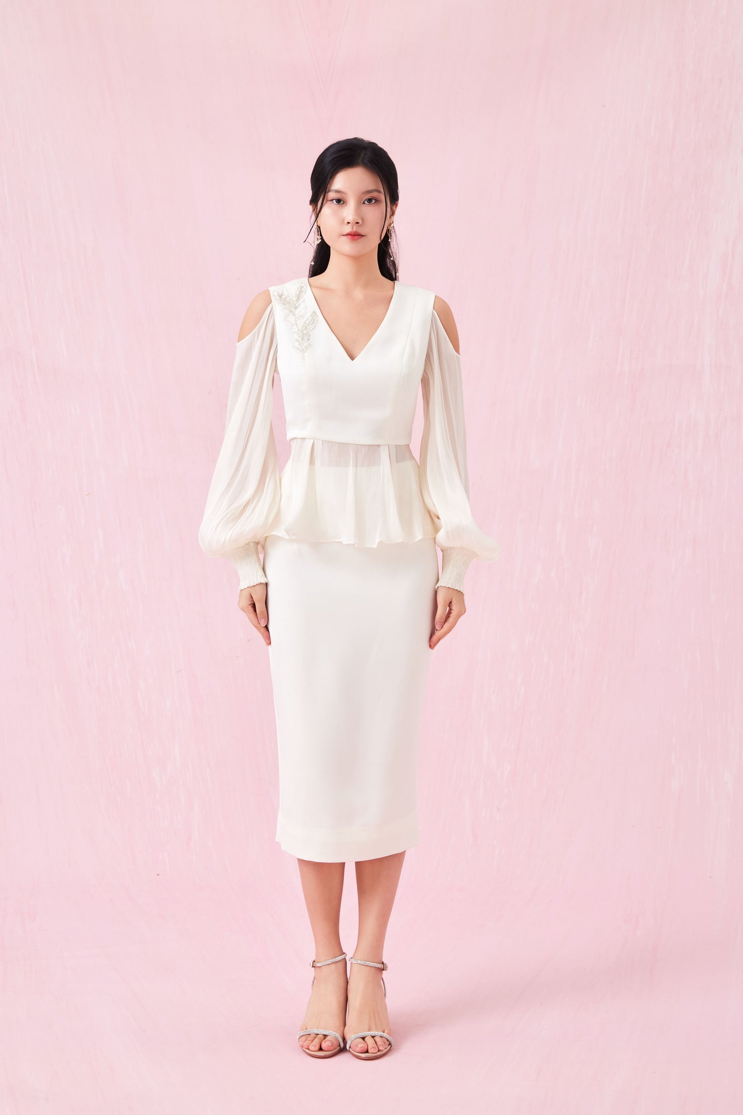 Ghalia Beige Midi Skirt