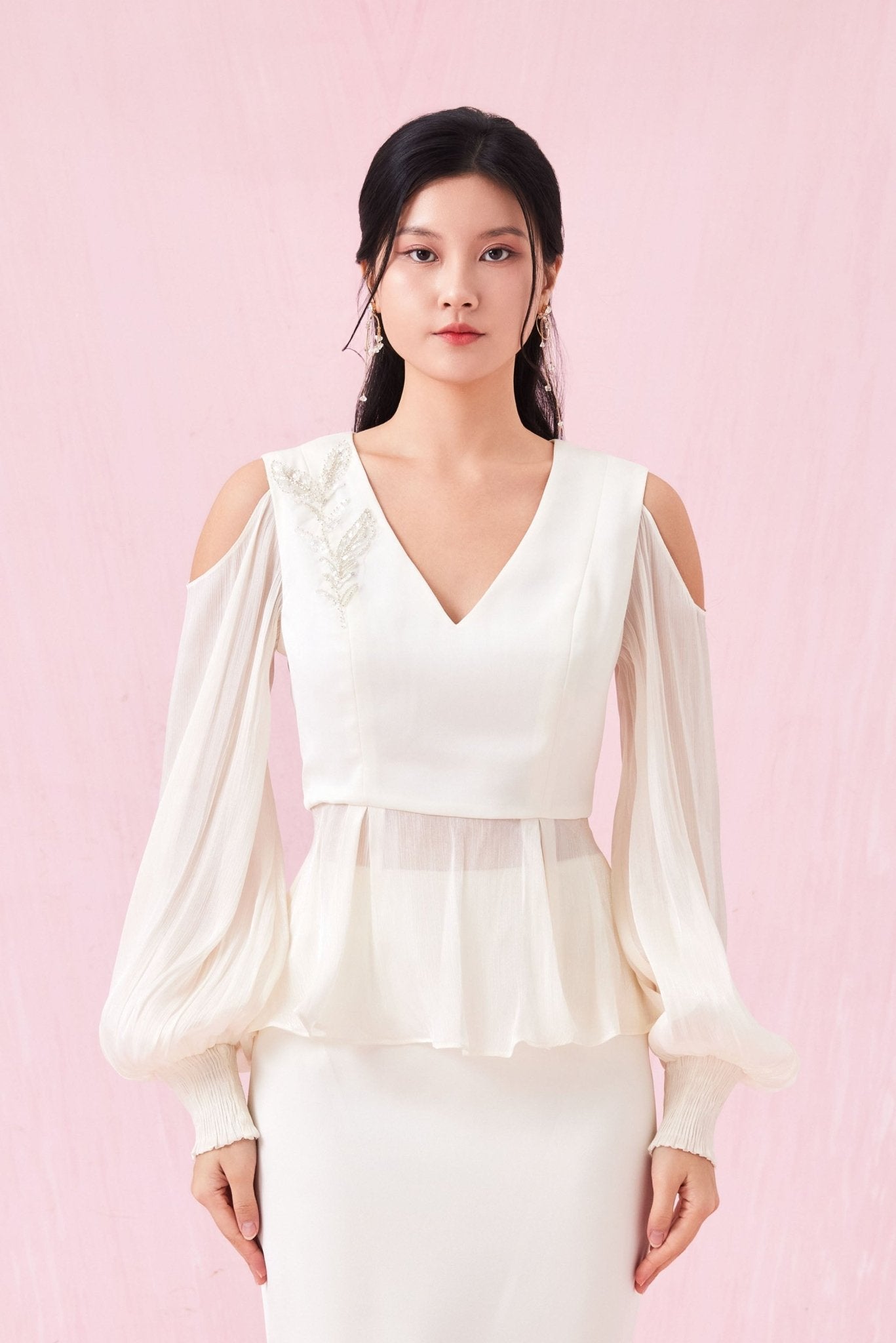 Ghalia Beige Peplum Top - Nimisski