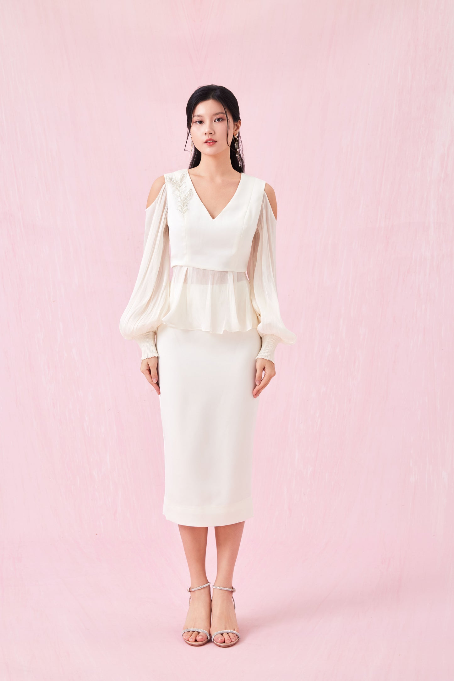 Ghalia Beige Midi Skirt