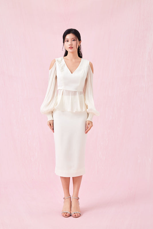 Ghalia Beige Midi Skirt