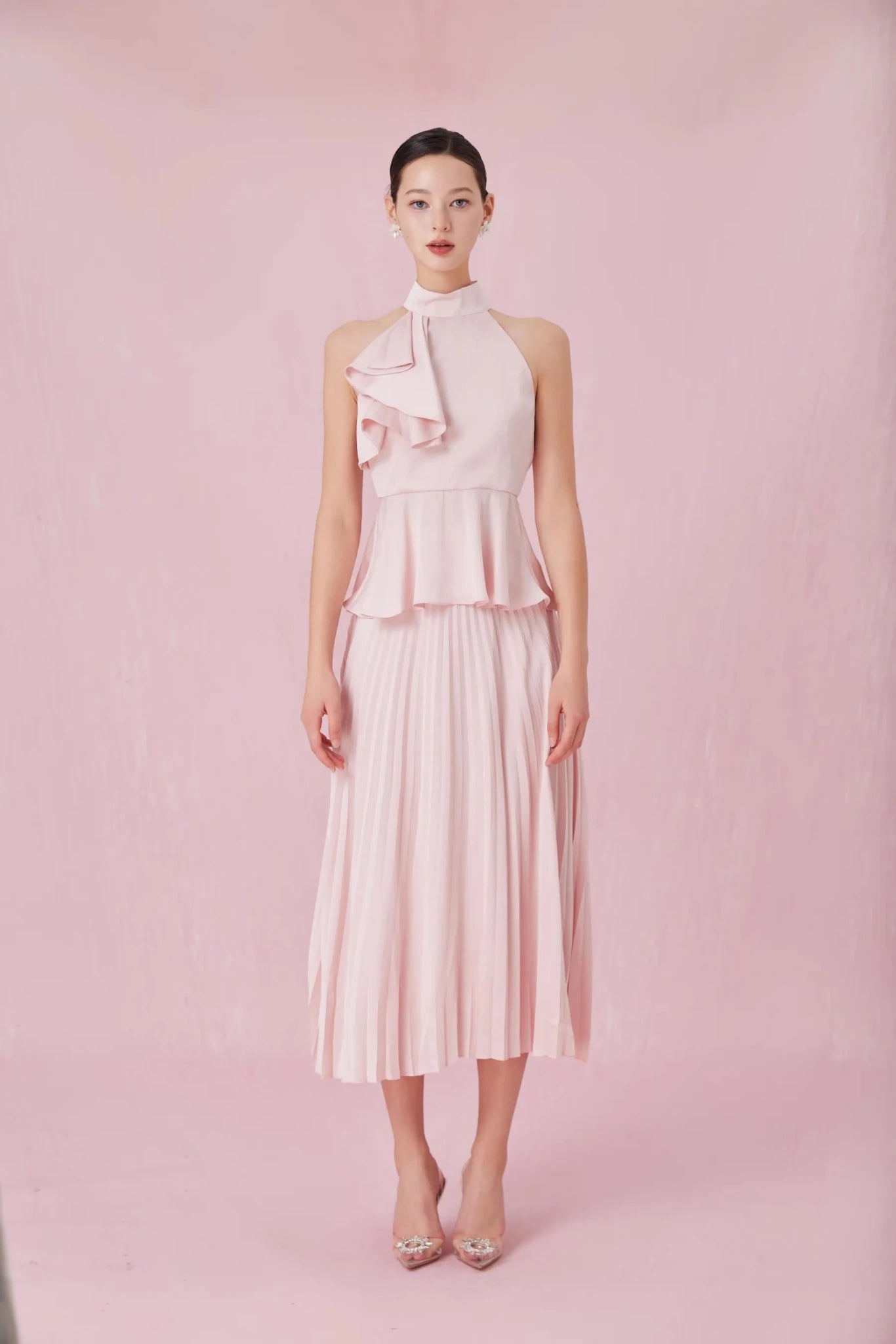 Arlet Pink Pleated A - Line Skirt - Nimisski