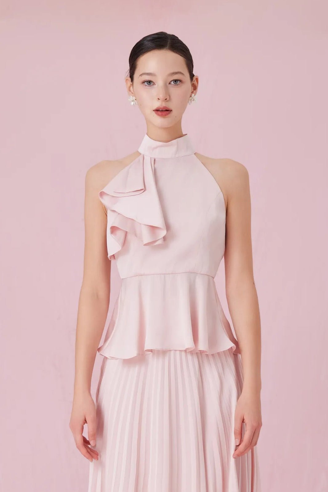 Arlet Pink Ruffle Halter Neck Top - Nimisski