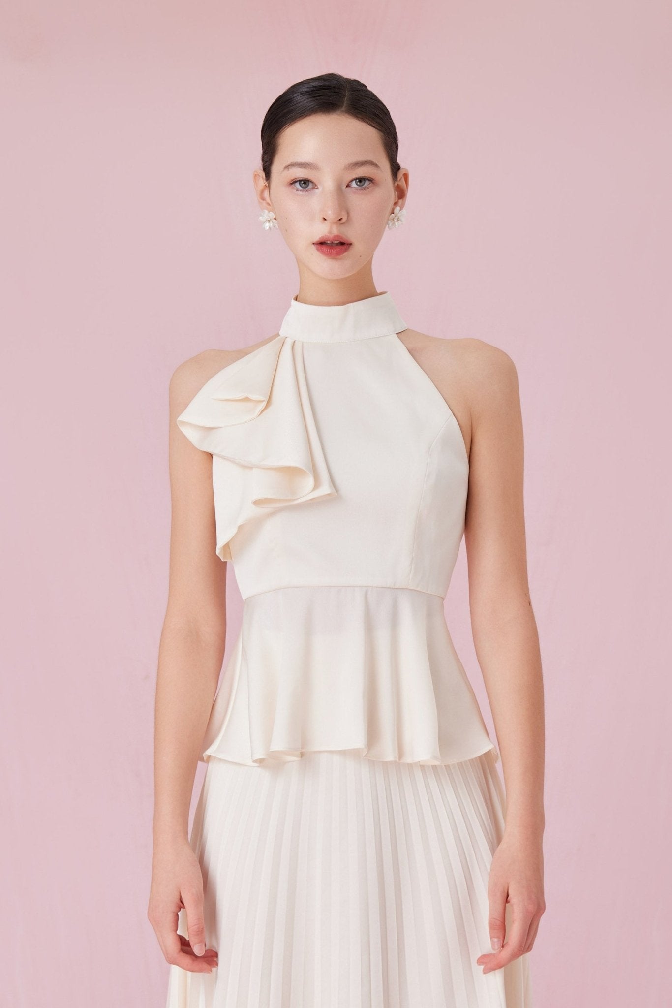 Arlet Cream Ruffle Halter Neck Top - Nimisski