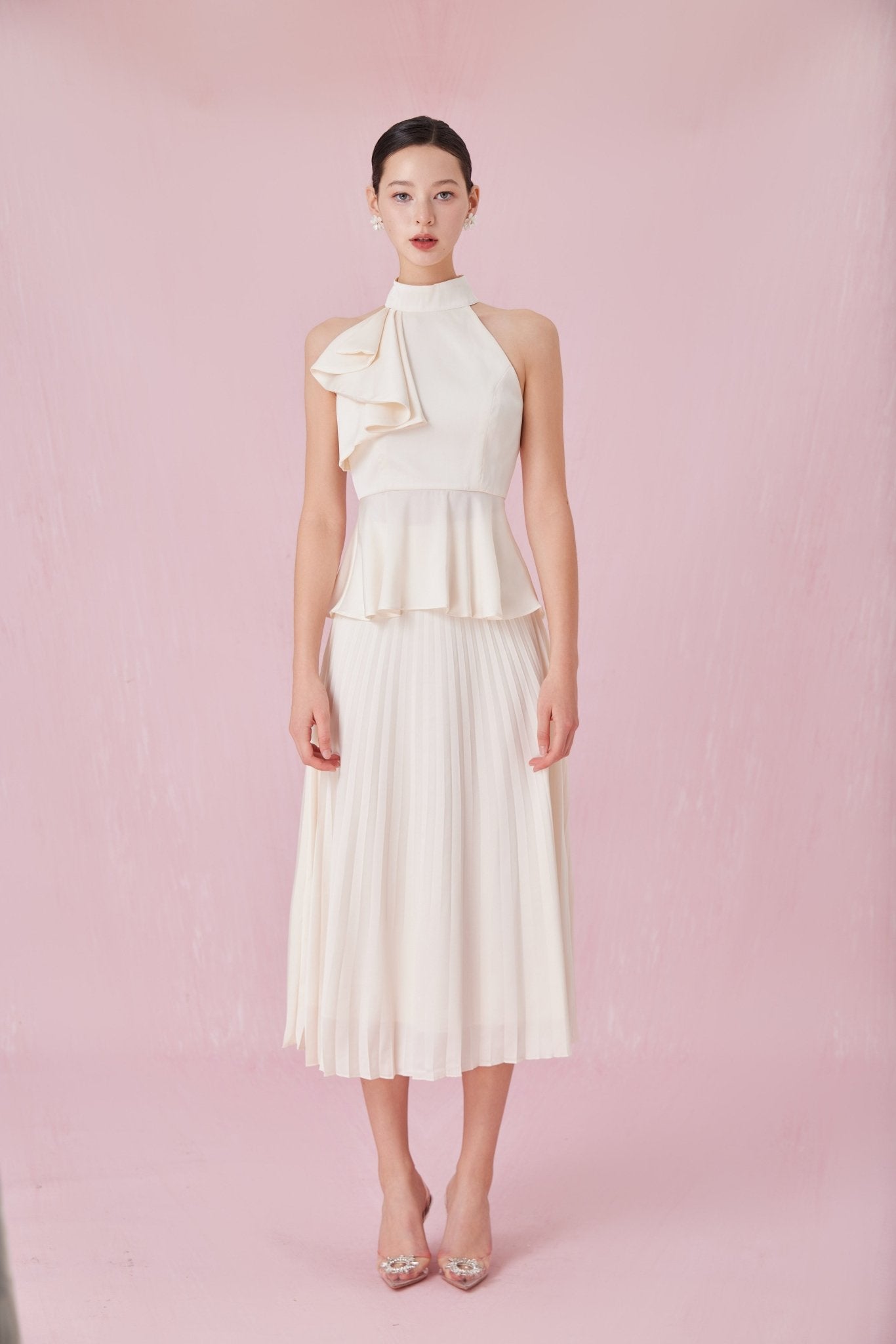 Arlet Cream Pleated A - Line Skirt - Nimisski