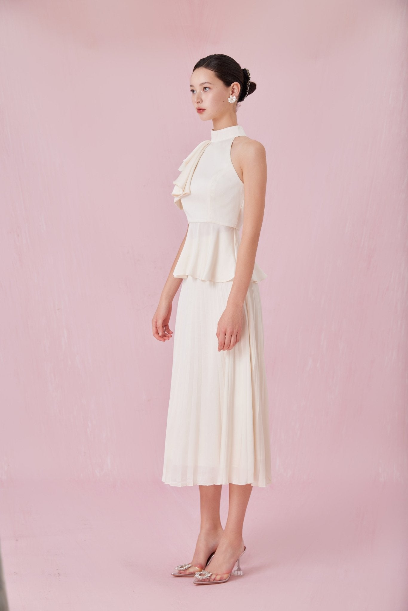 Arlet Cream Pleated A - Line Skirt - Nimisski