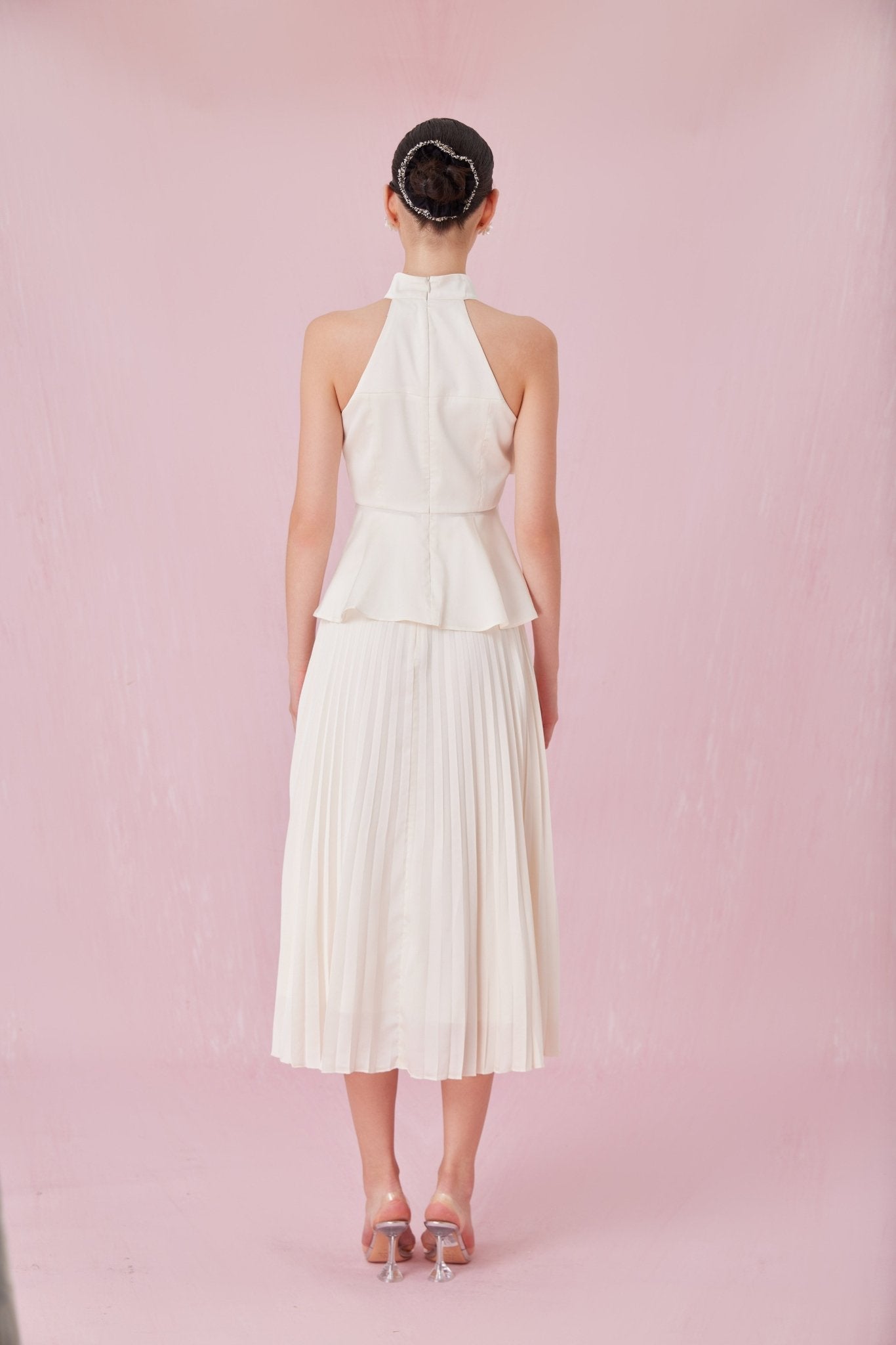 Arlet Cream Pleated A - Line Skirt - Nimisski