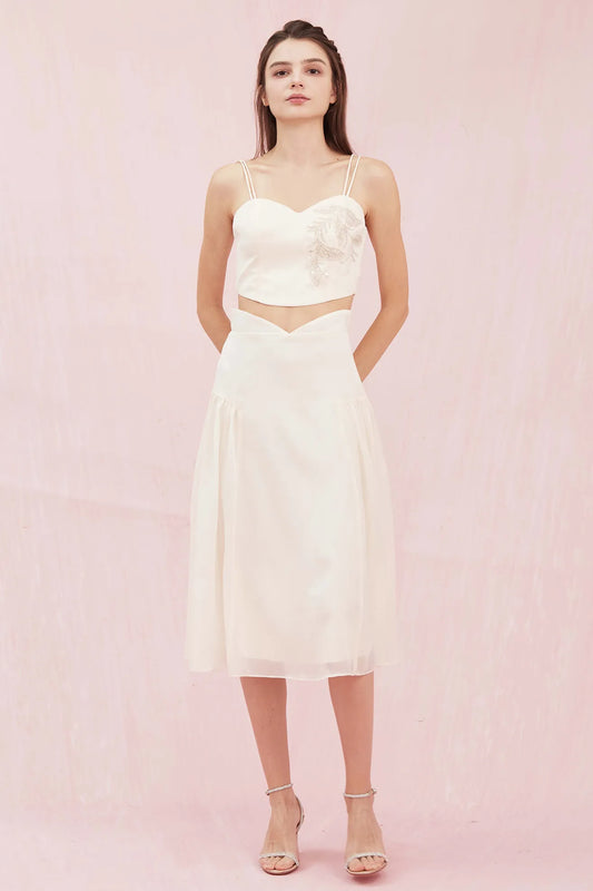 Begonia Cream Organza Midi Skirt - Nimisski