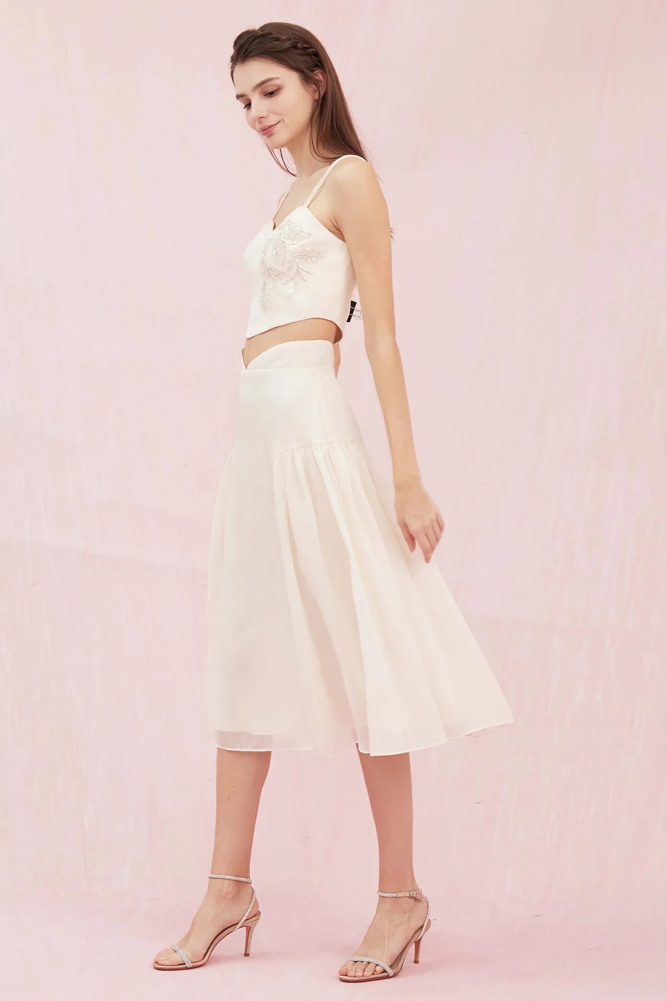 Begonia Cream Organza Midi Skirt - Nimisski