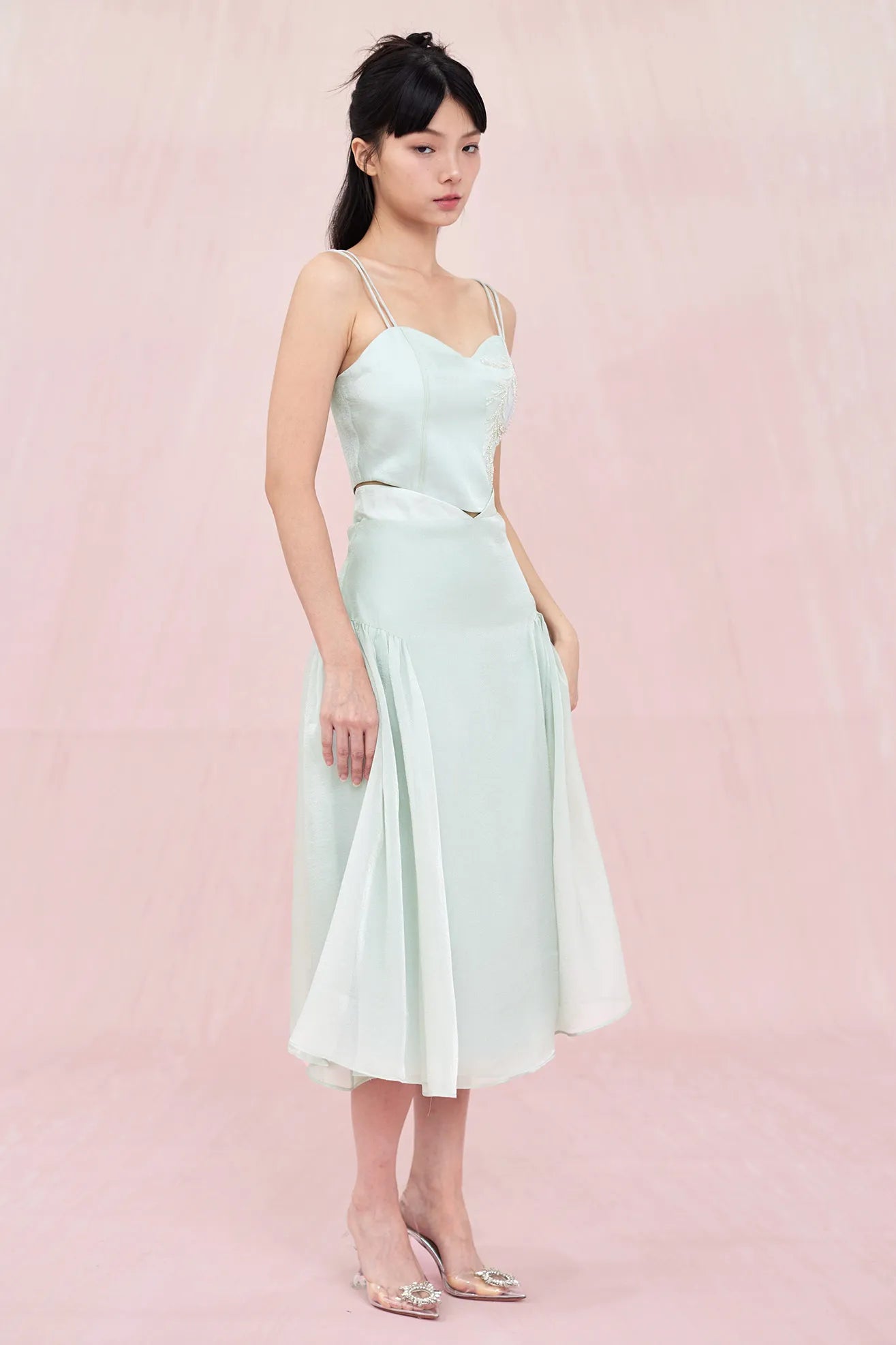 Begonia Green Organza Midi Skirt - Nimisski