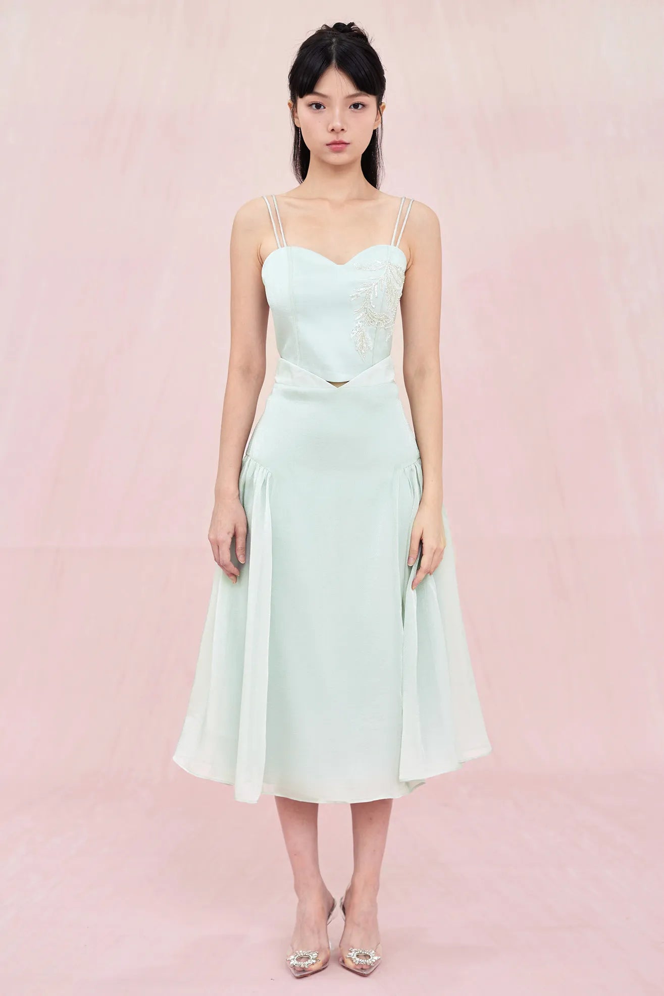 Begonia Green Organza Midi Skirt - Nimisski
