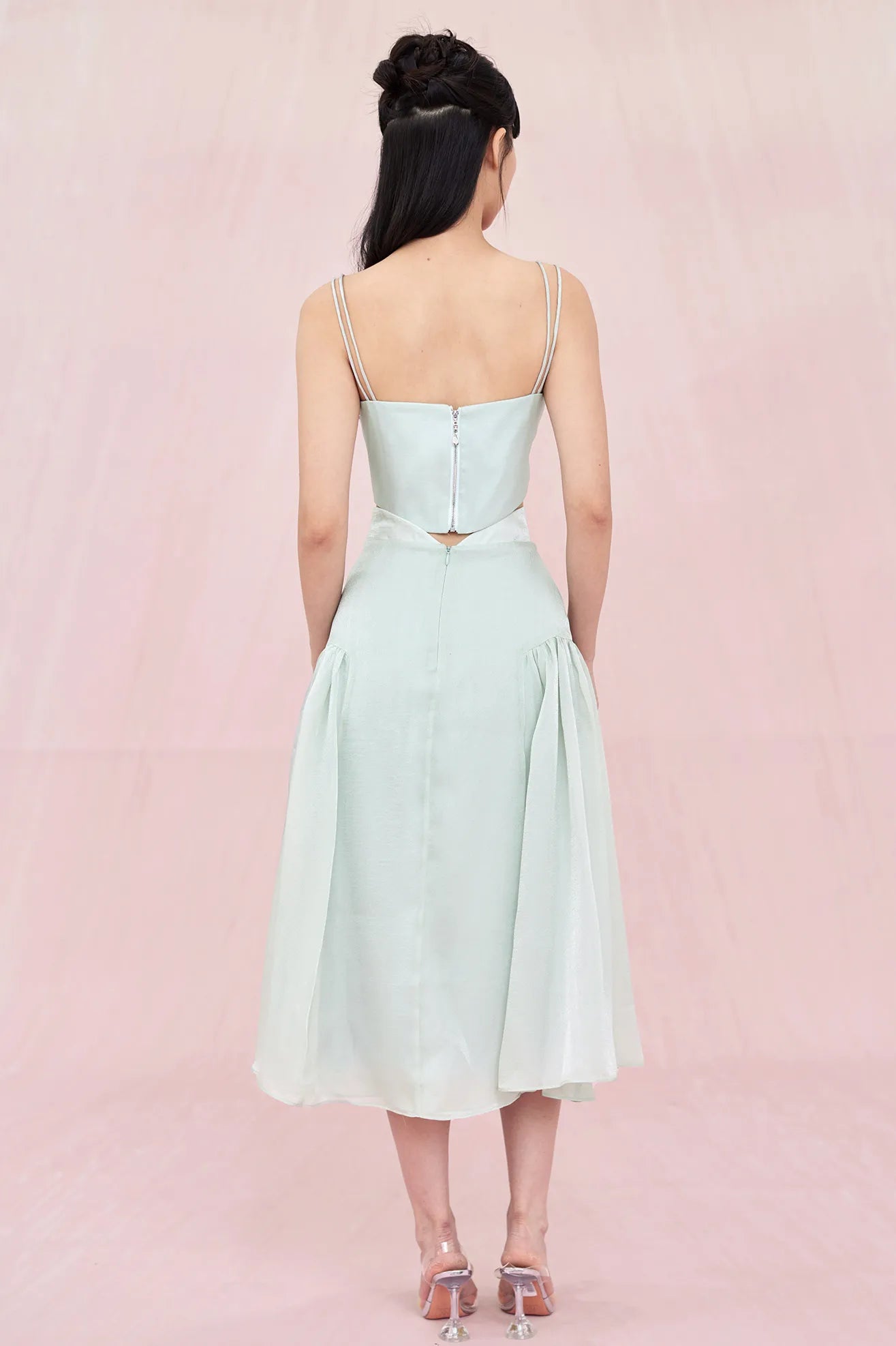 Begonia Green Organza Midi Skirt - Nimisski