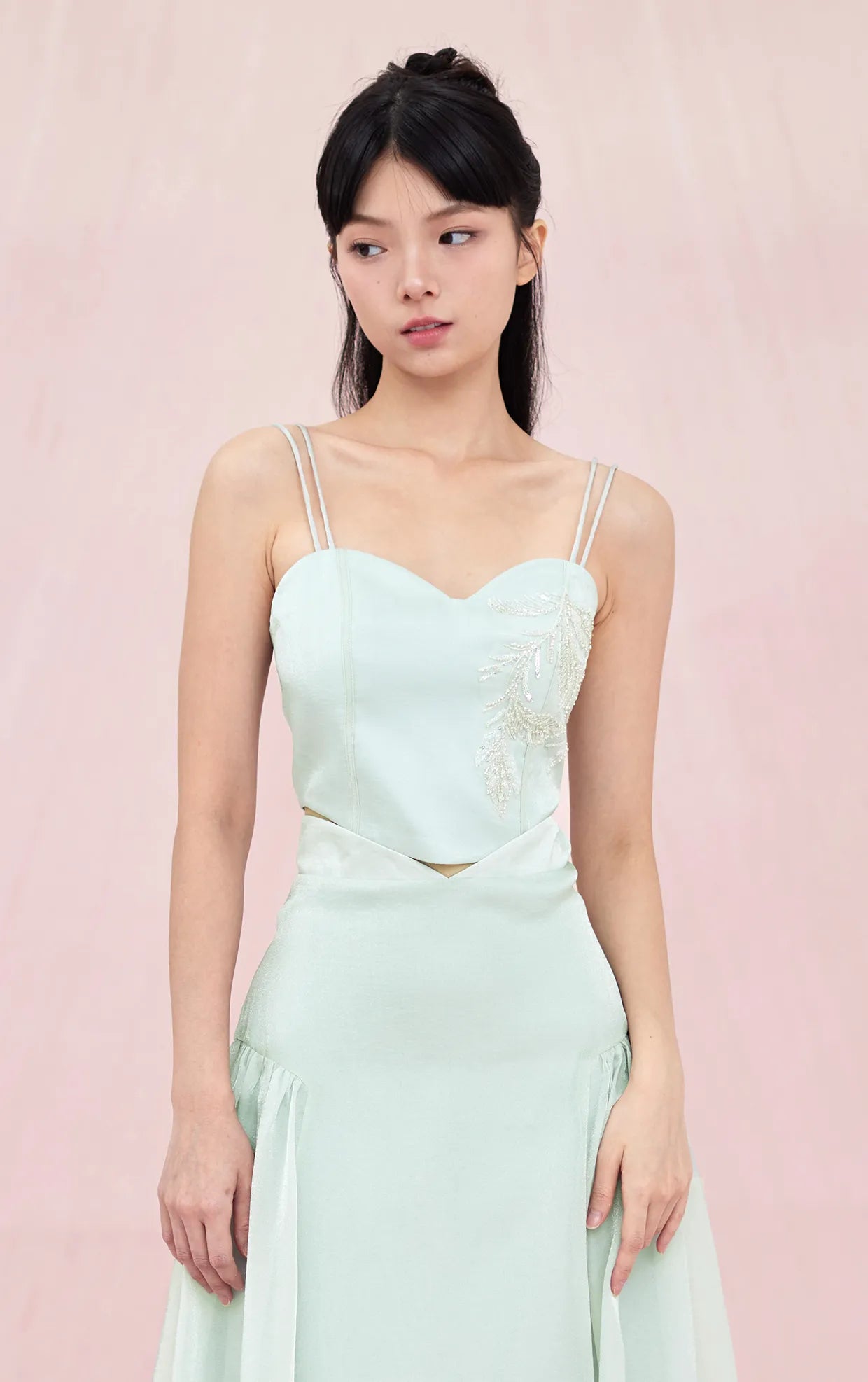 Begonia Green Organza Strap Top - Nimisski
