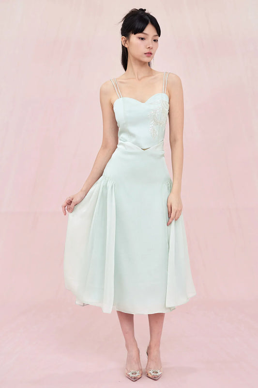 Begonia Green Organza Midi Skirt - Nimisski