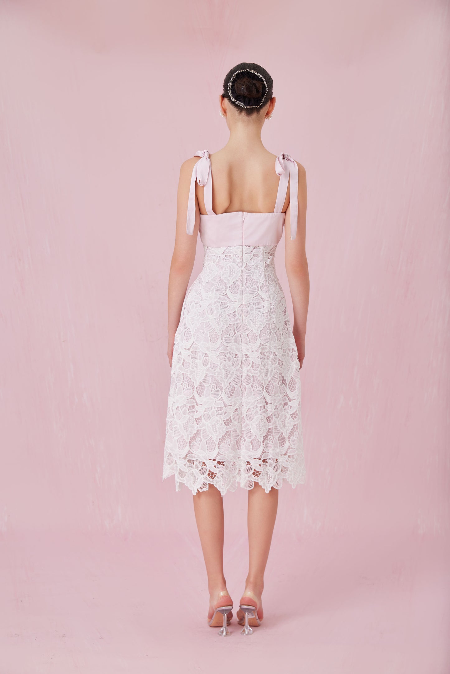 Cerice White Lace Pink Dress