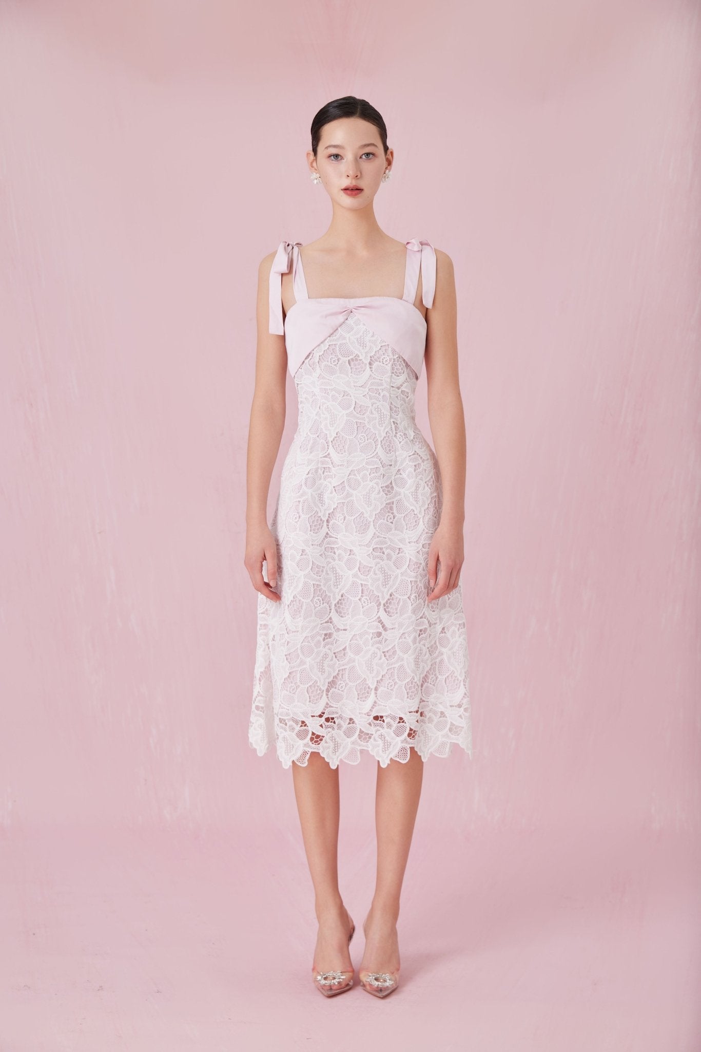 Cerice White Lace Pink Dress - Nimisski