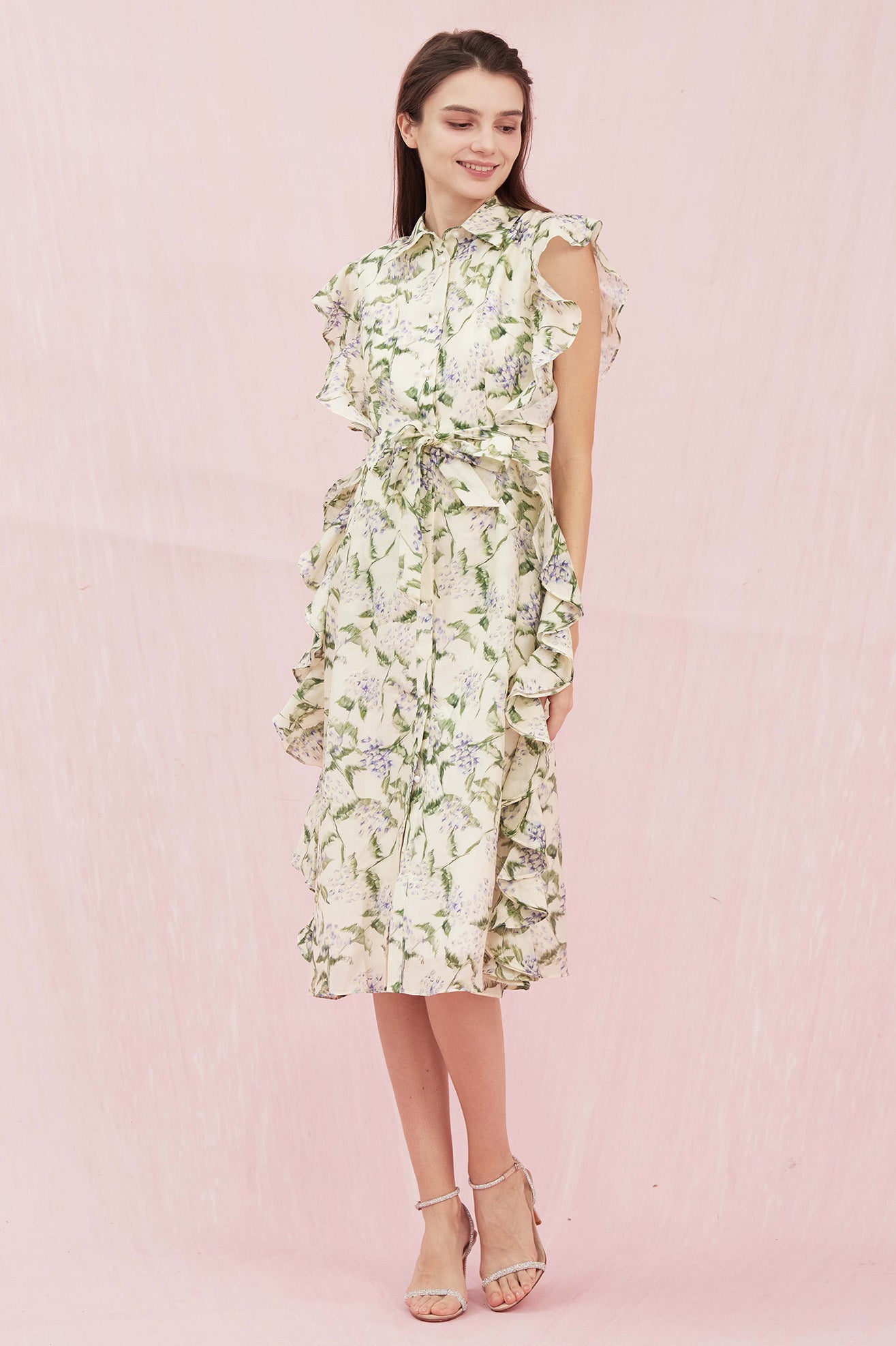 Genisis Ruffle Floral Printed Midi Dress