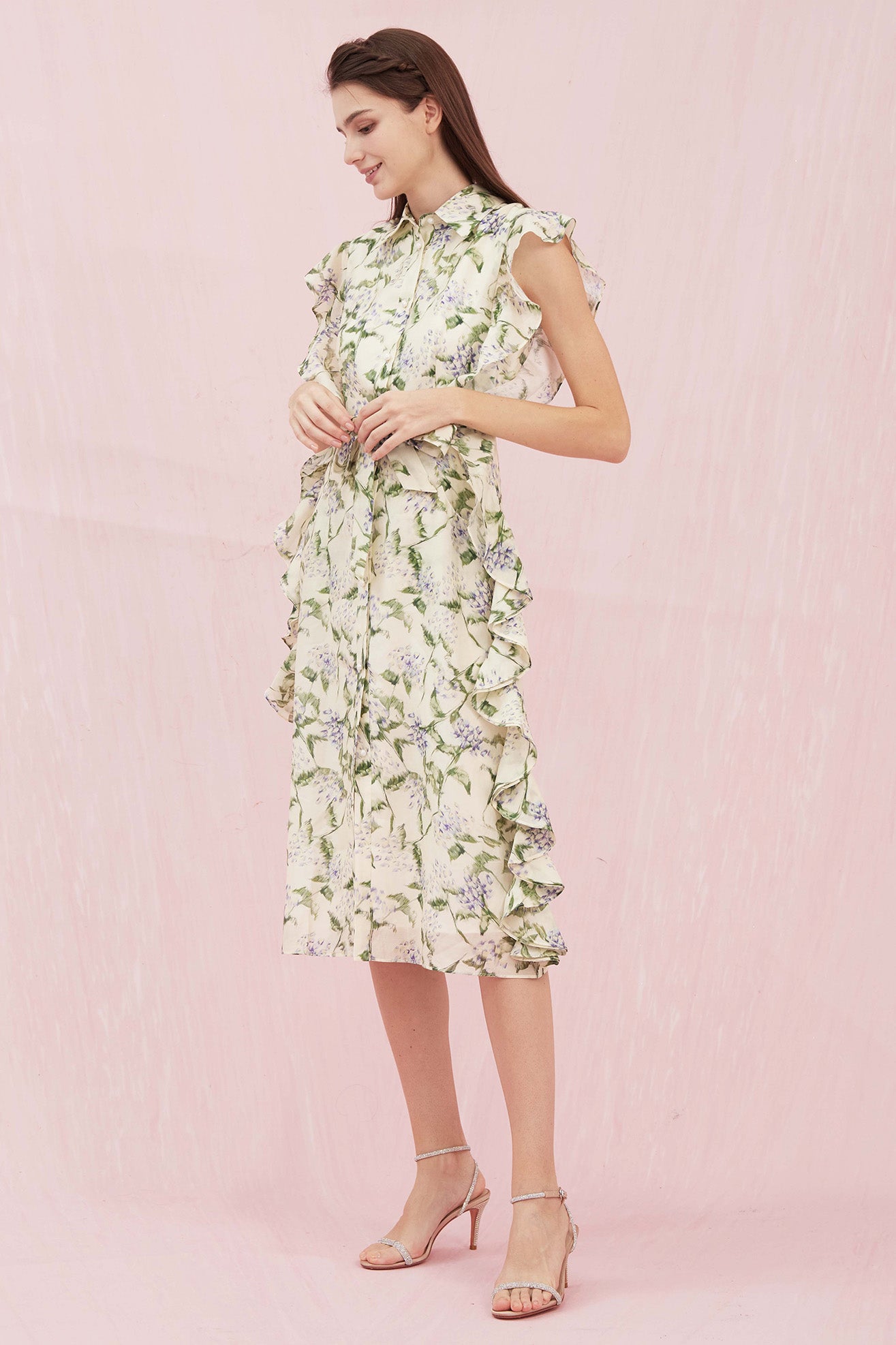 Genisis Ruffle Floral Printed Midi Dress