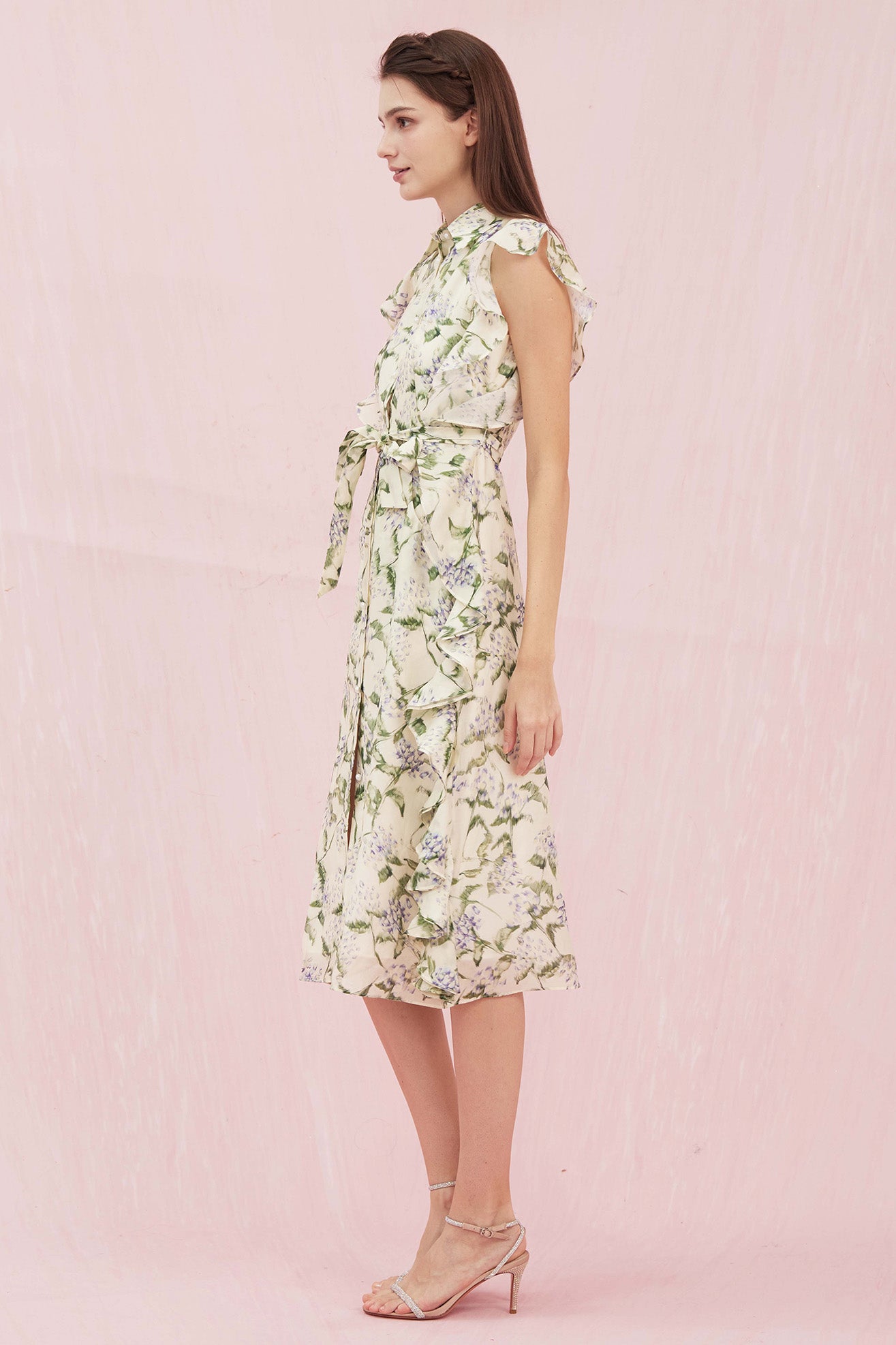 Genisis Ruffle Floral Printed Midi Dress