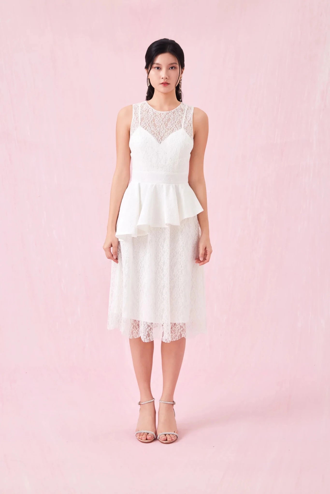 Annabell White Lace Peplum Dress - Nimisski