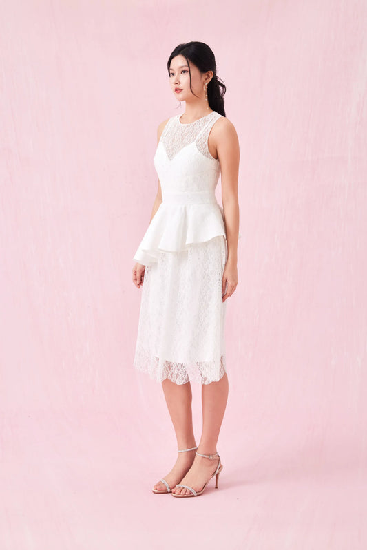 Annabell White Lace Peplum Dress