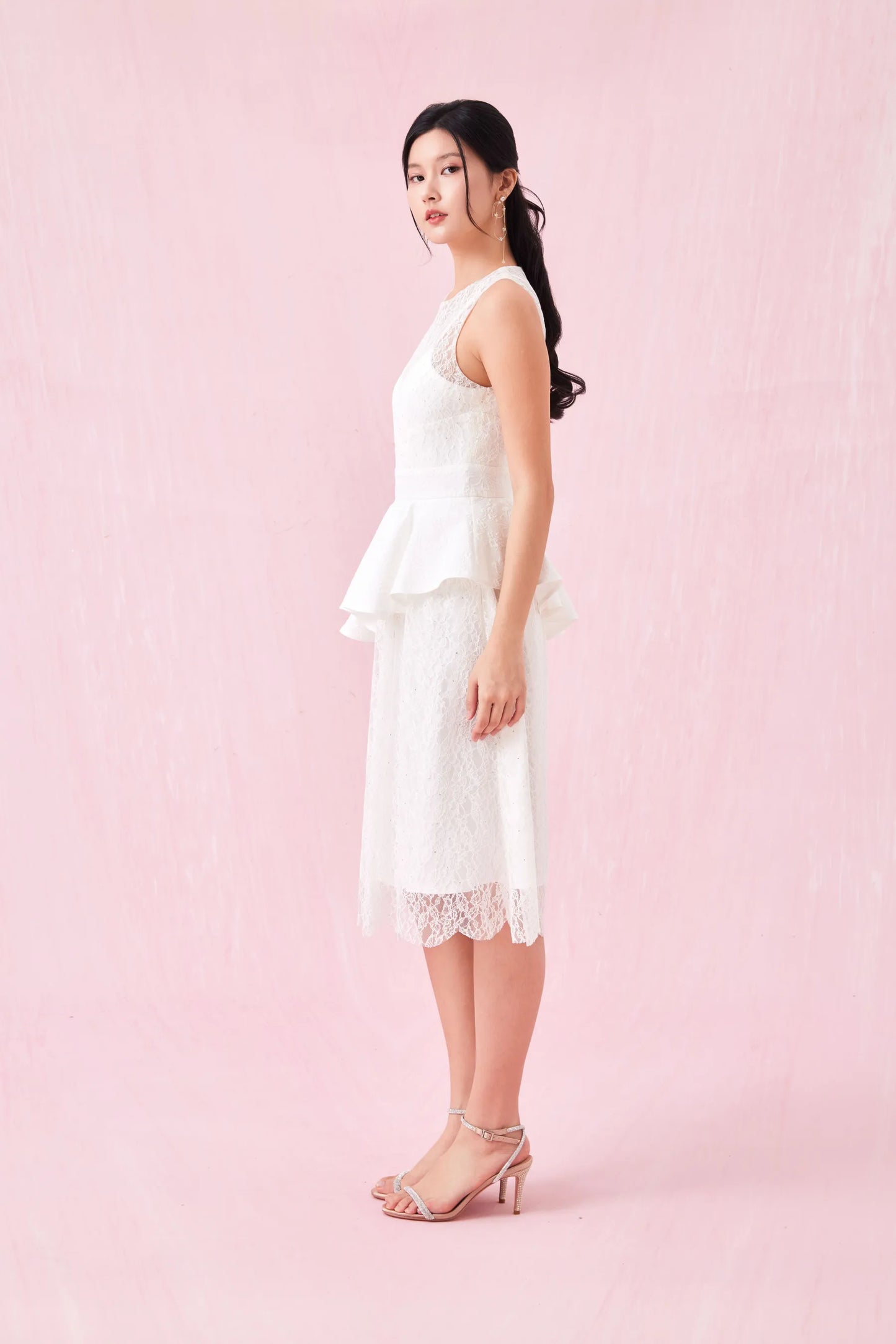 Annabell White Lace Peplum Dress