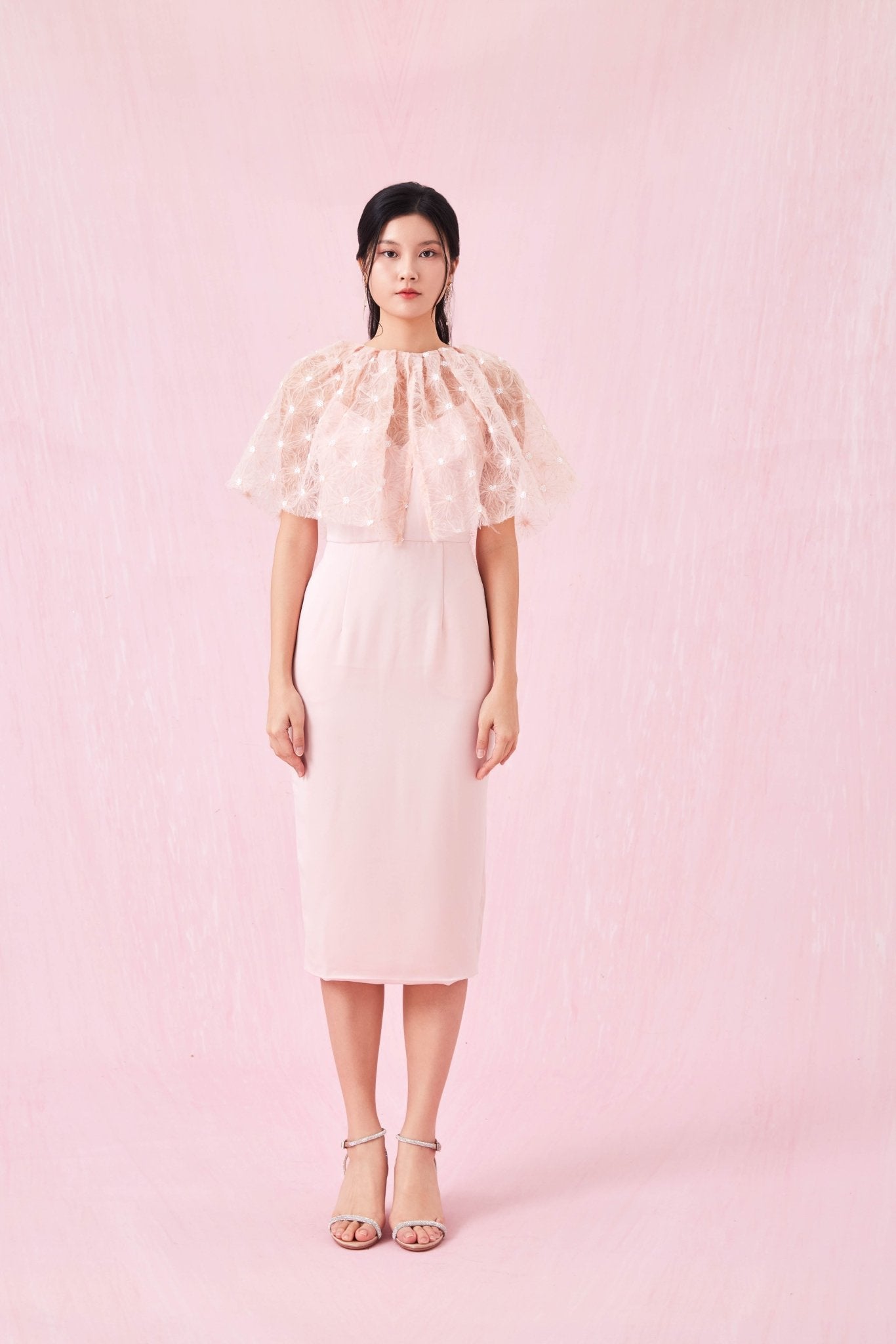 Carressa Pink Spag Midi Dress - Nimisski