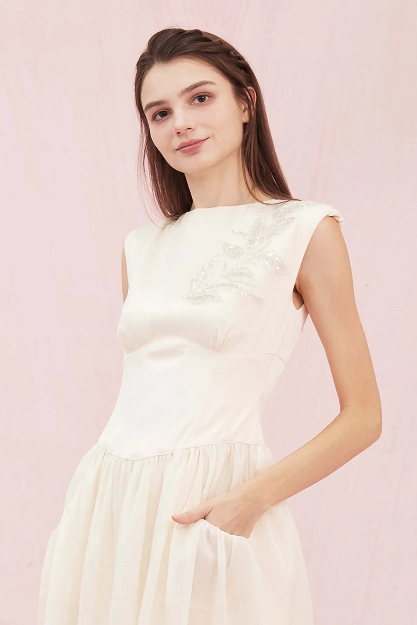 Angelette Beige Organza Dress - Nimisski