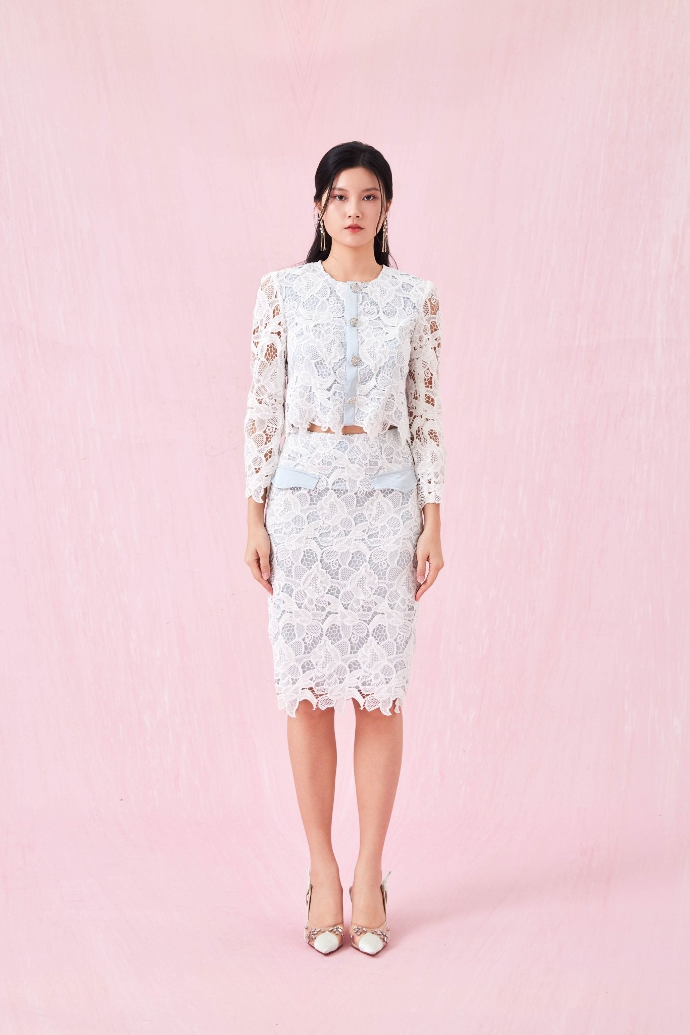 Gilly Light Green Satin With Lace Jacket - Nimisski