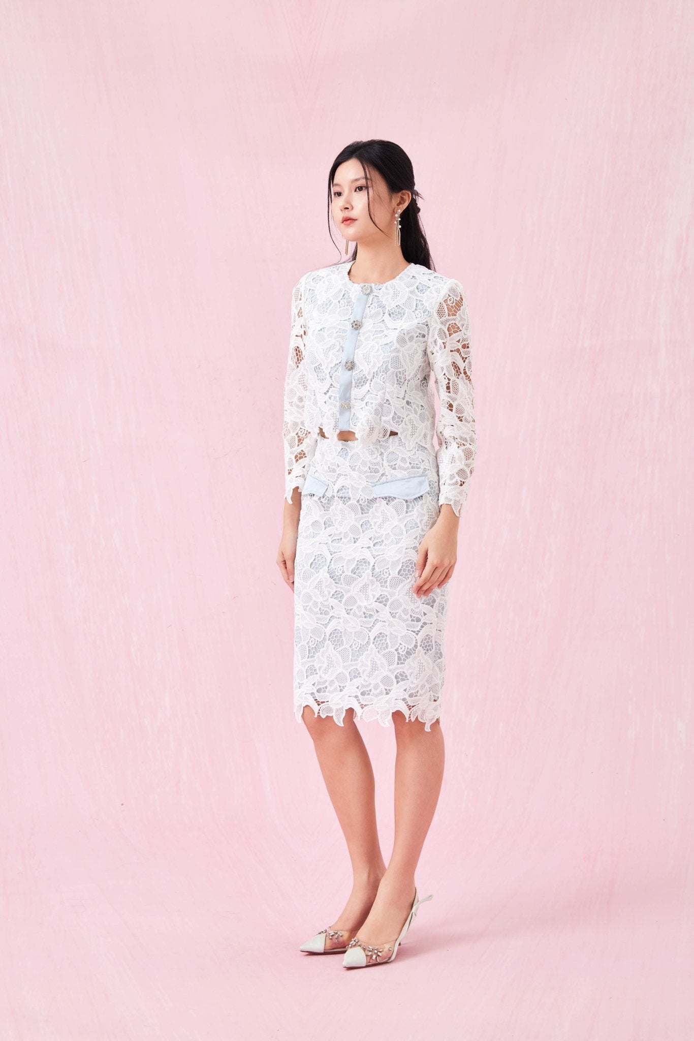 Gilly Light Green Satin With Lace Jacket - Nimisski