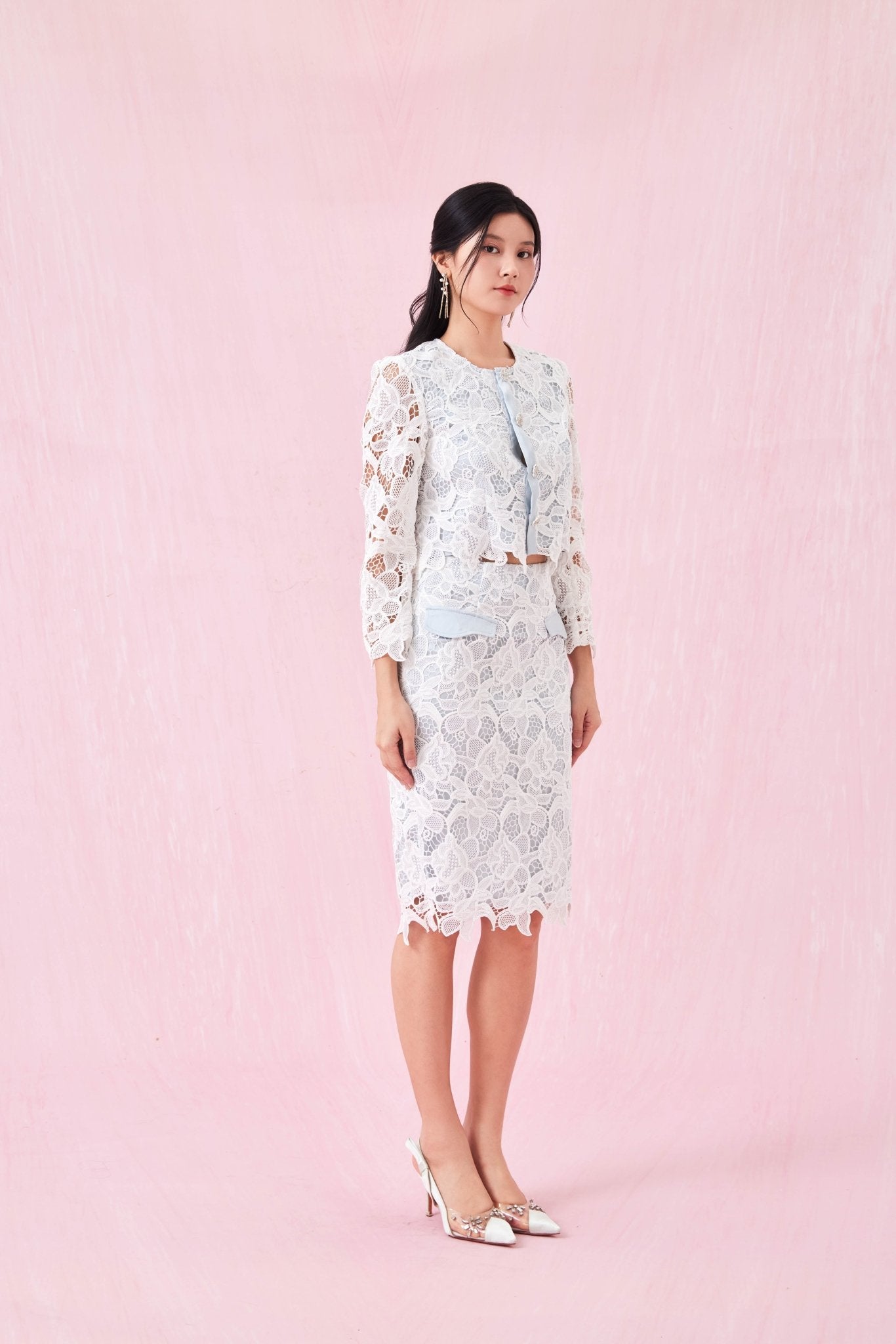 Gilly Light Green Satin With Lace Jacket - Nimisski