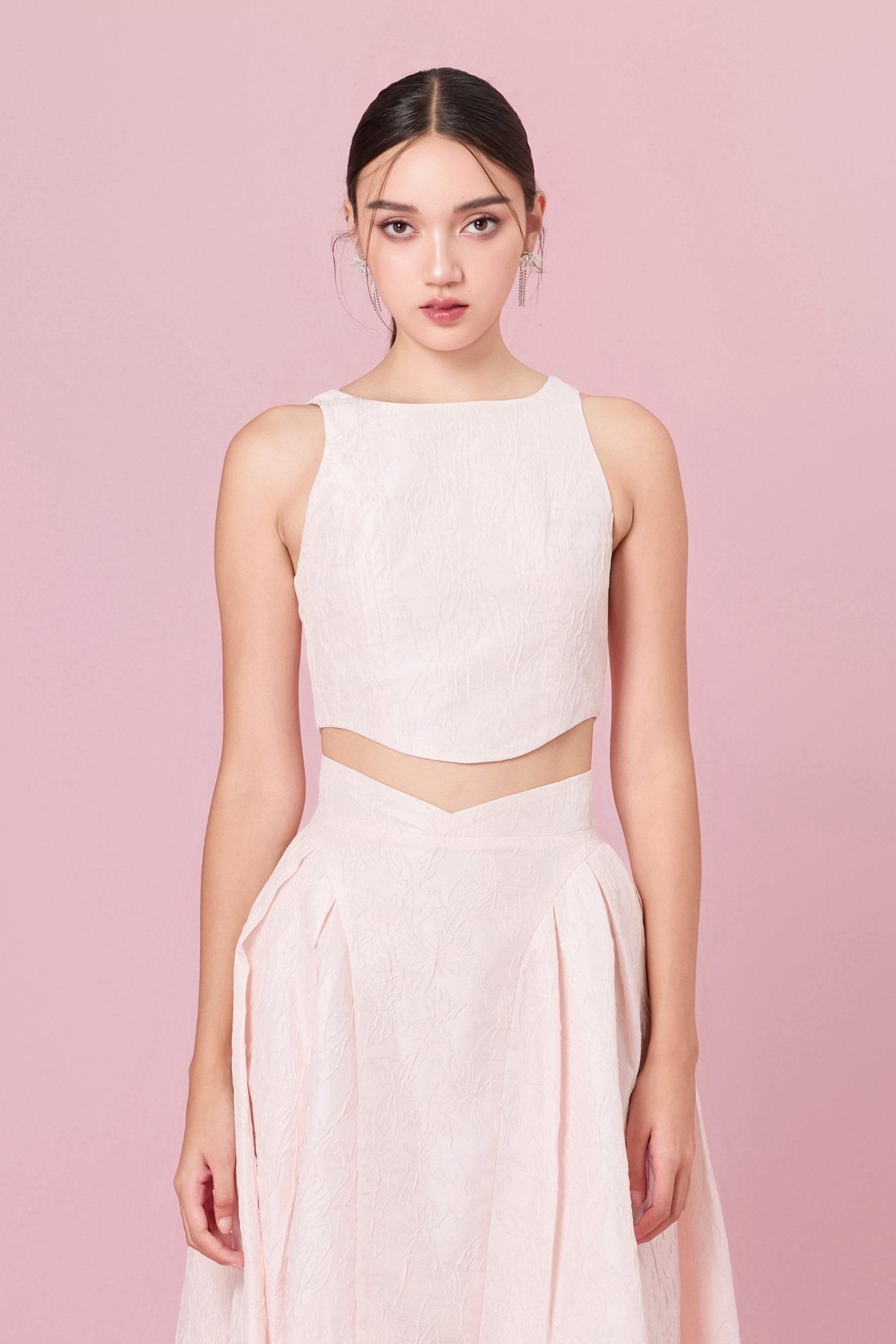 Lizea Pink Jacquard Sleeveless Top - Nimisski