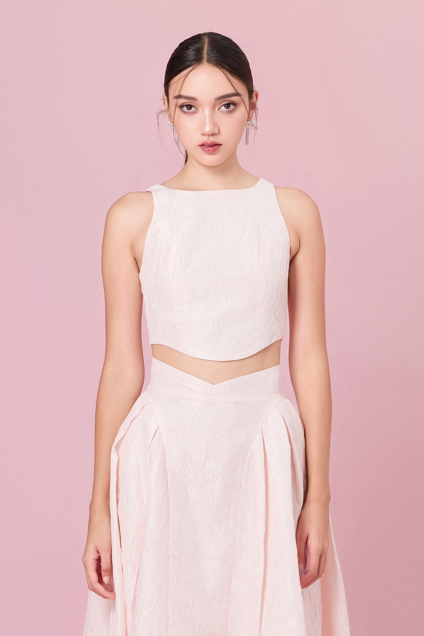 Lizea Pink Jacquard Sleeveless Top