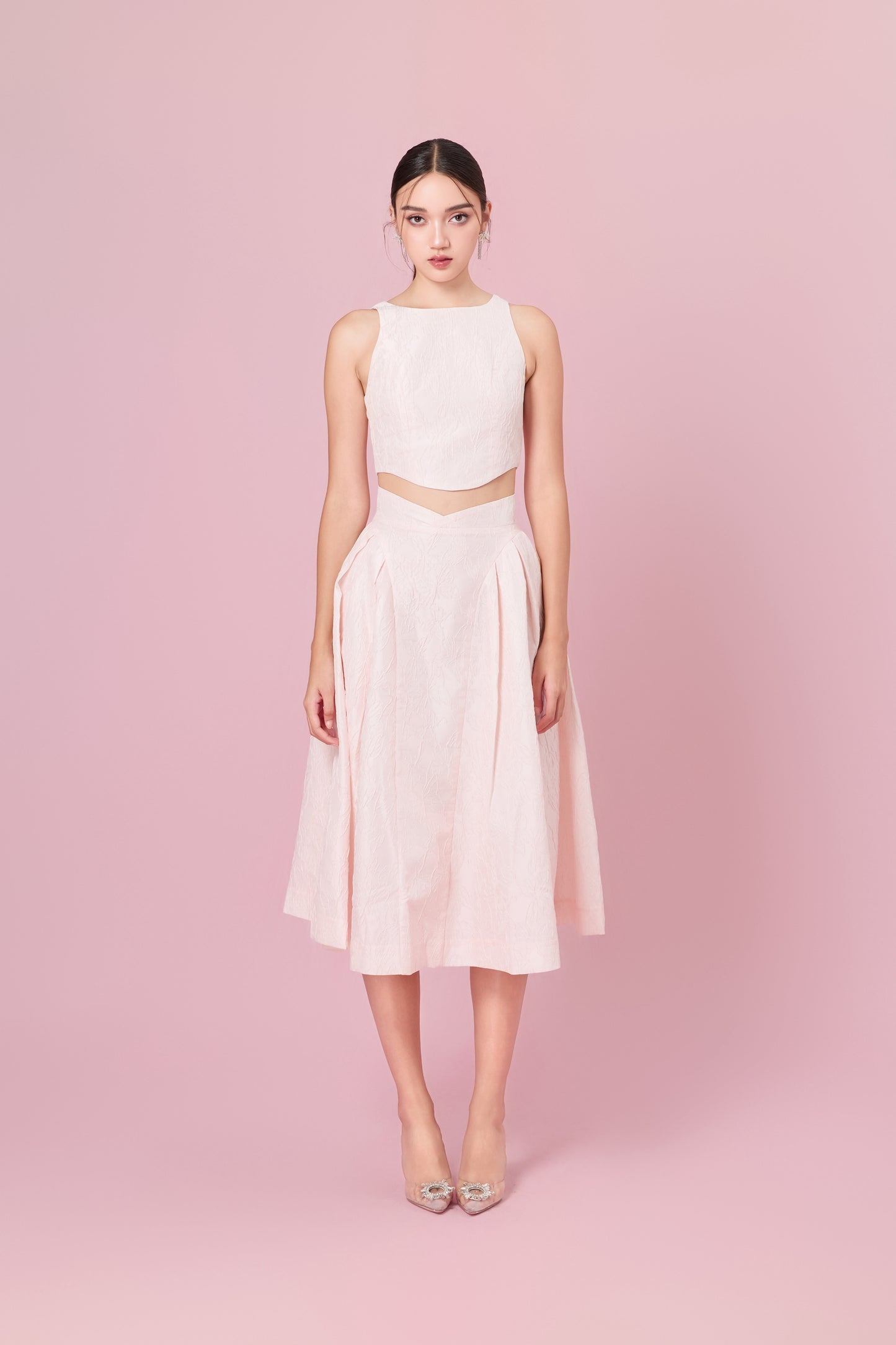 Lizea Pink Jacquard Sleeveless Top