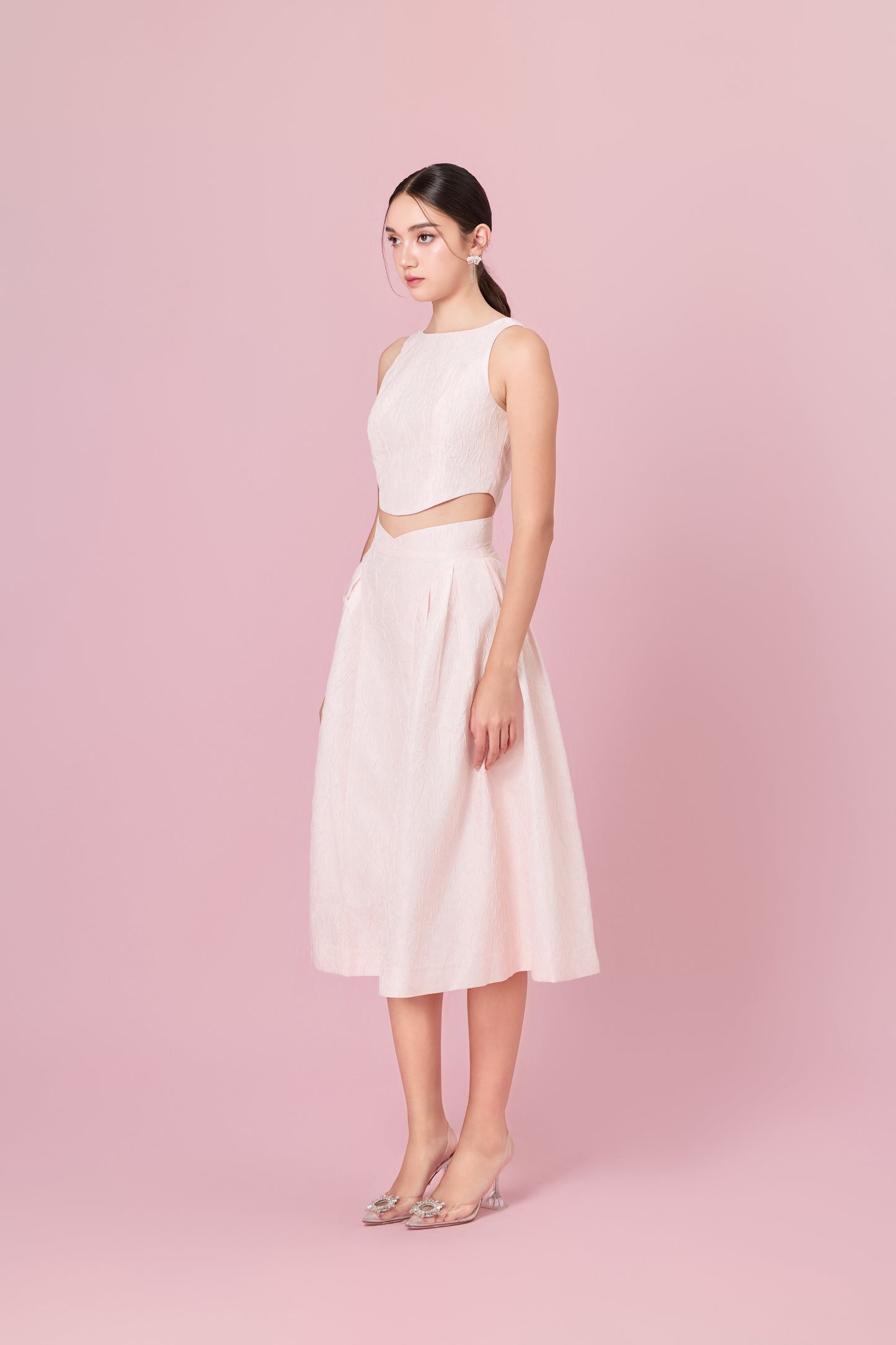 Lizea Pink Jacquard Sleeveless Top